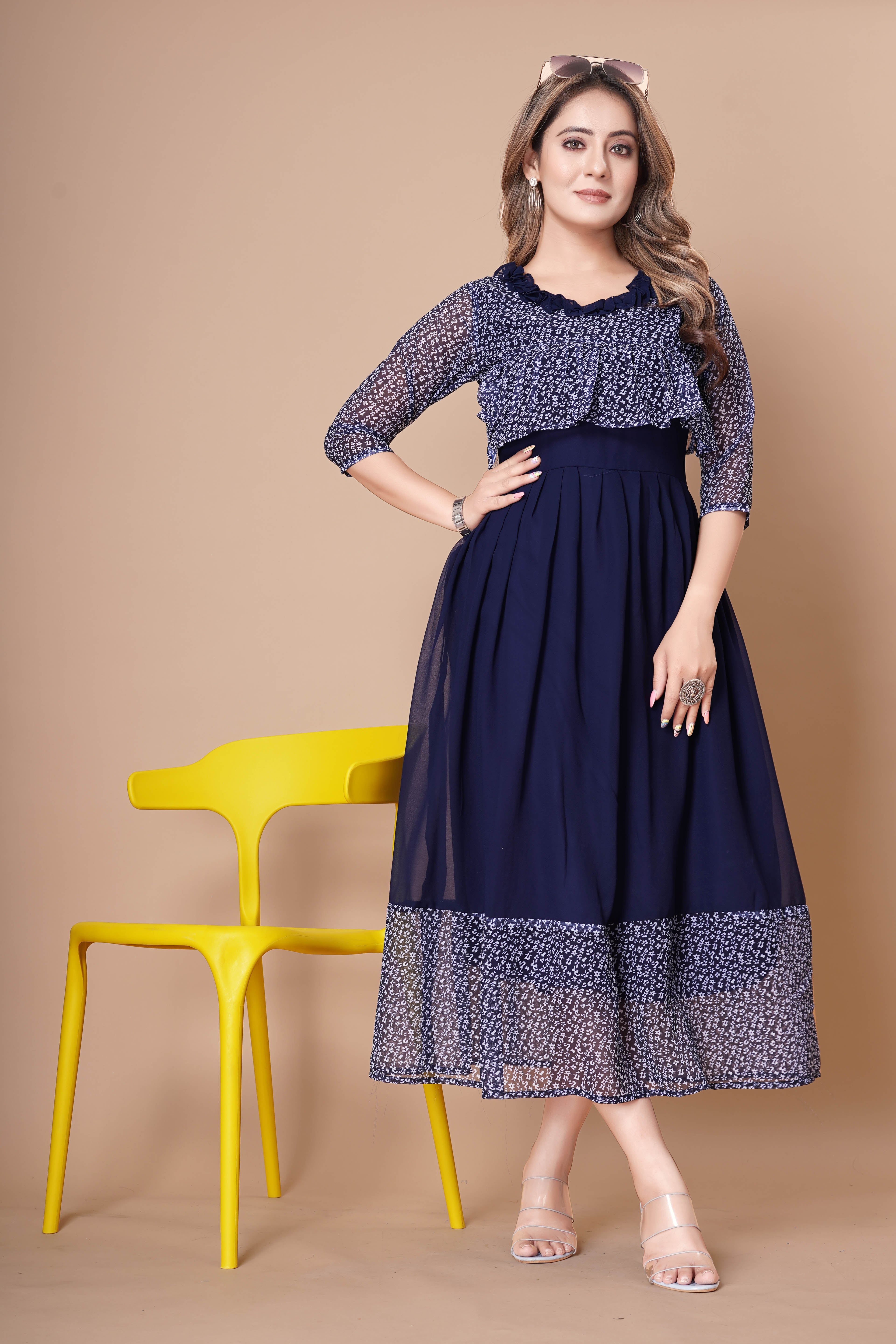 Women Georgette With Digital Printed Freel Layer Dress For Women Casual Wear Office Wear and Function Wear