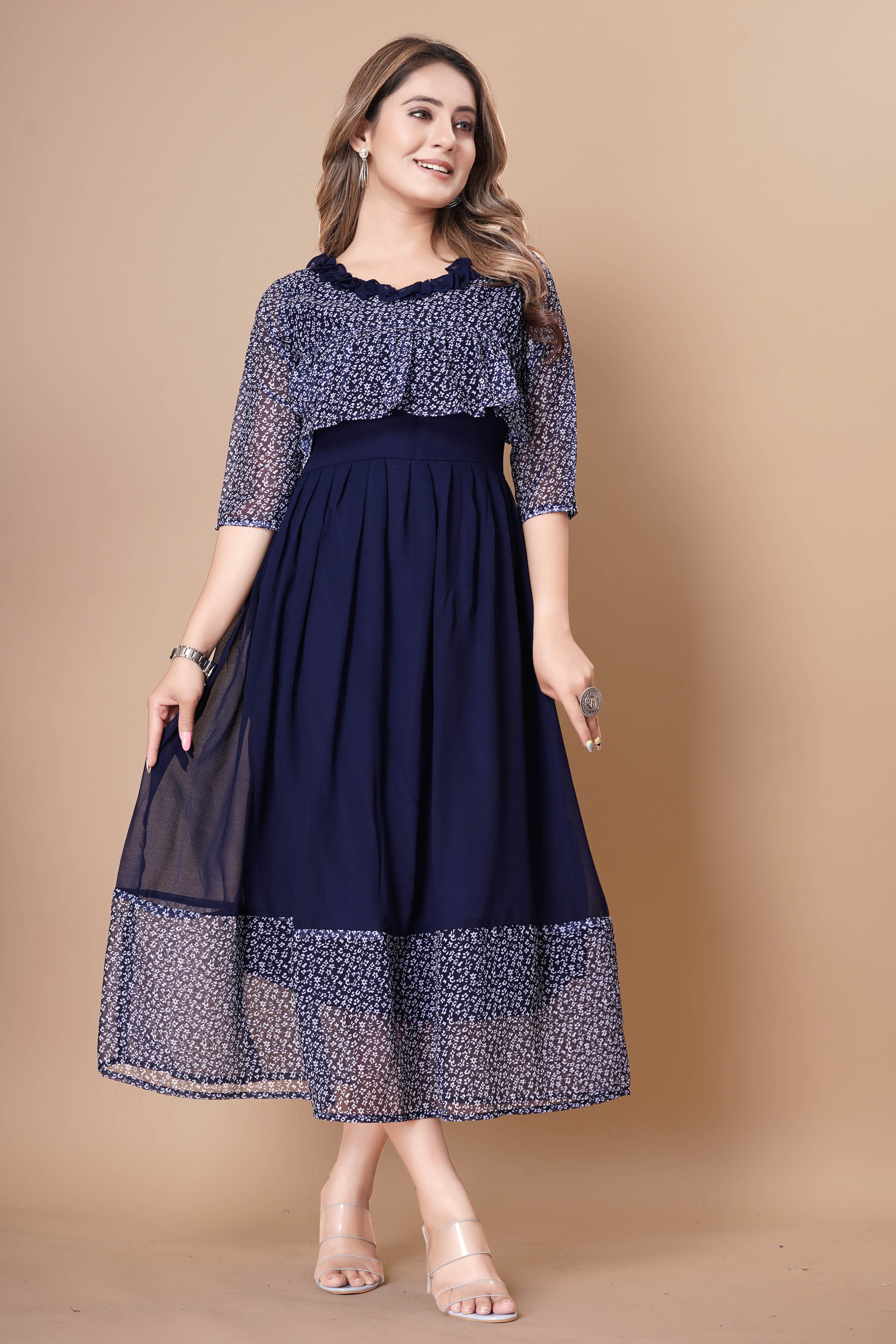 Women Georgette With Digital Printed Freel Layer Dress For Women Casual Wear Office Wear and Function Wear