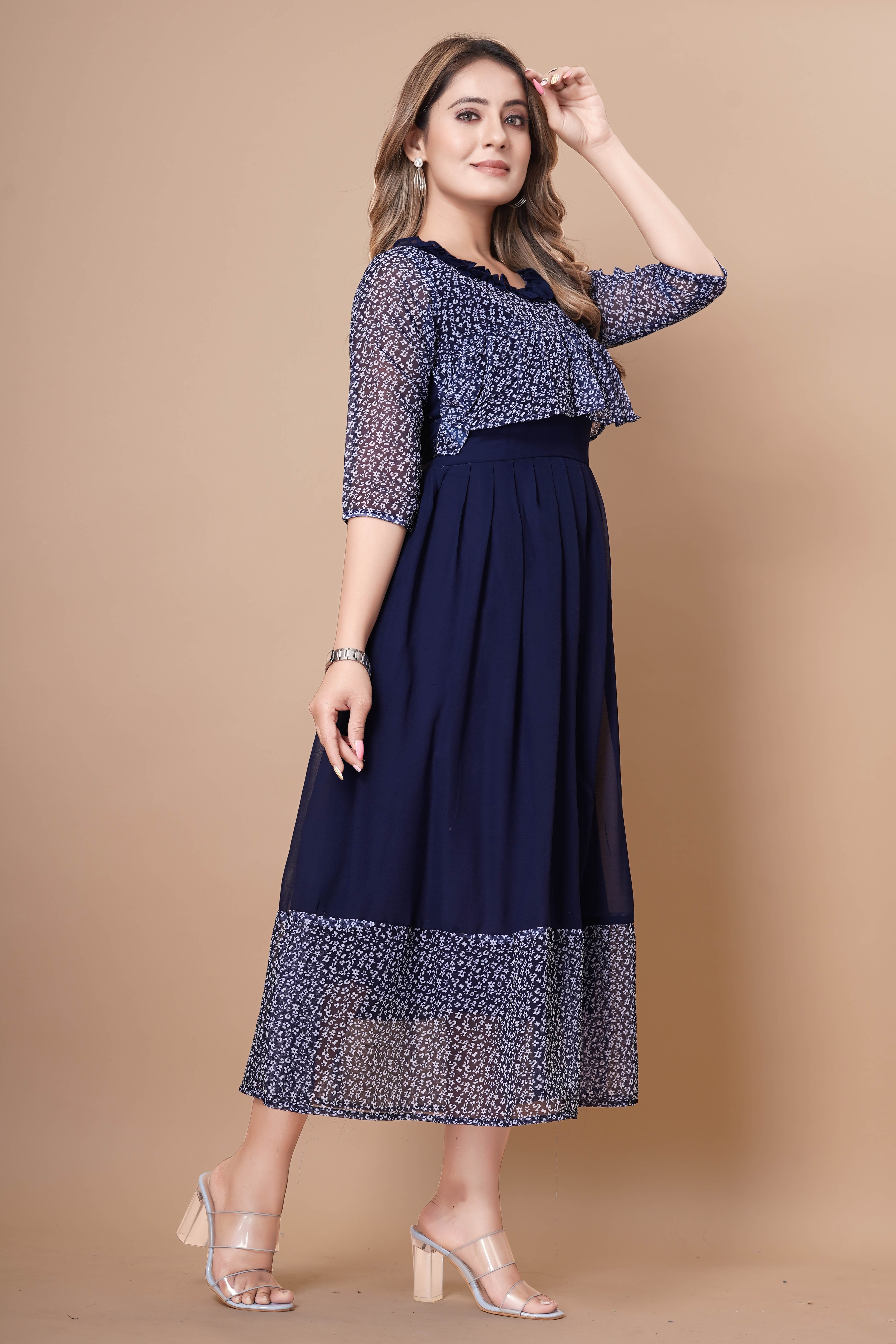 Women Georgette With Digital Printed Freel Layer Dress For Women Casual Wear Office Wear and Function Wear