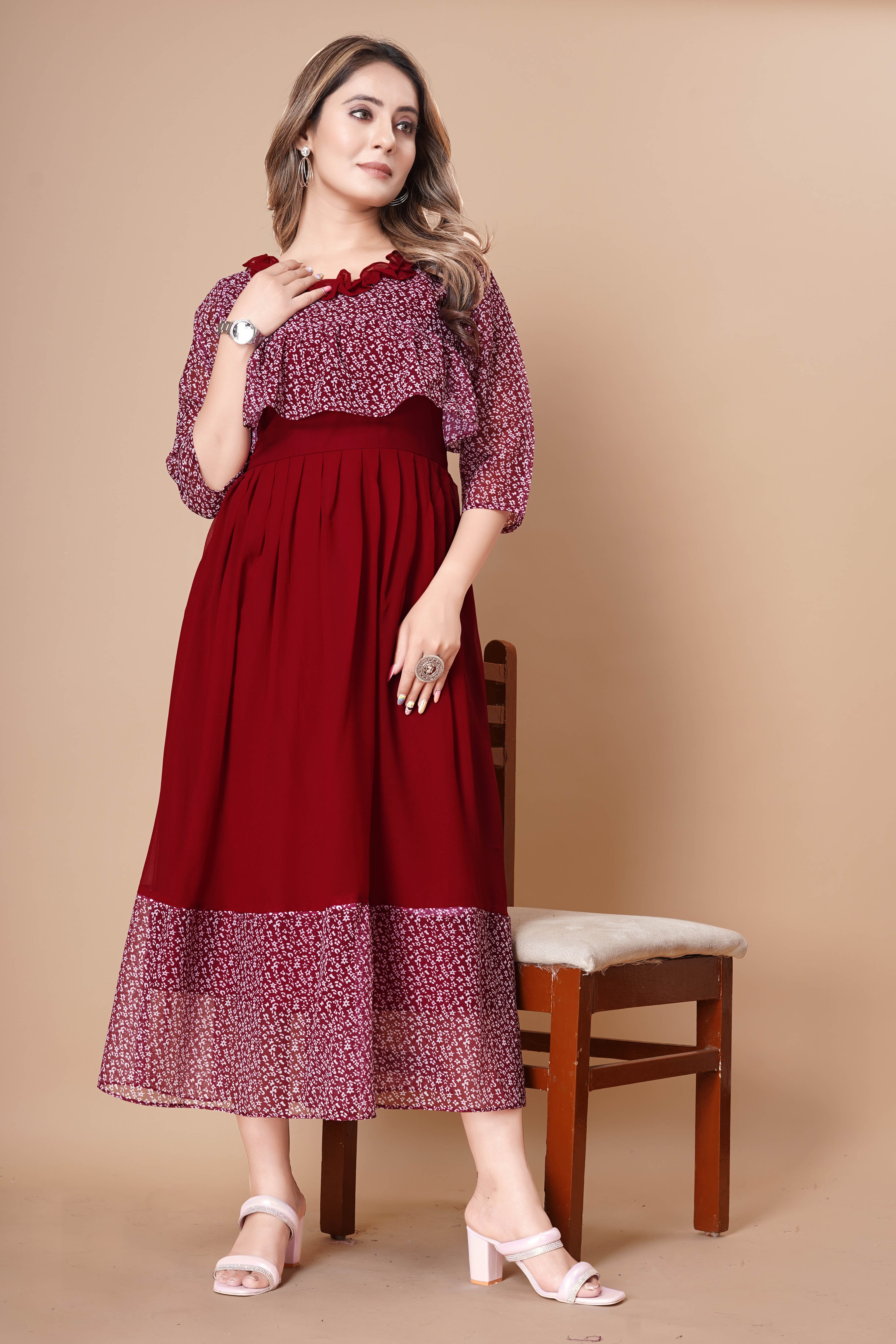 Women Georgette With Digital Printed Freel Layer Dress For Women Casual Wear Office Wear and Function Wear