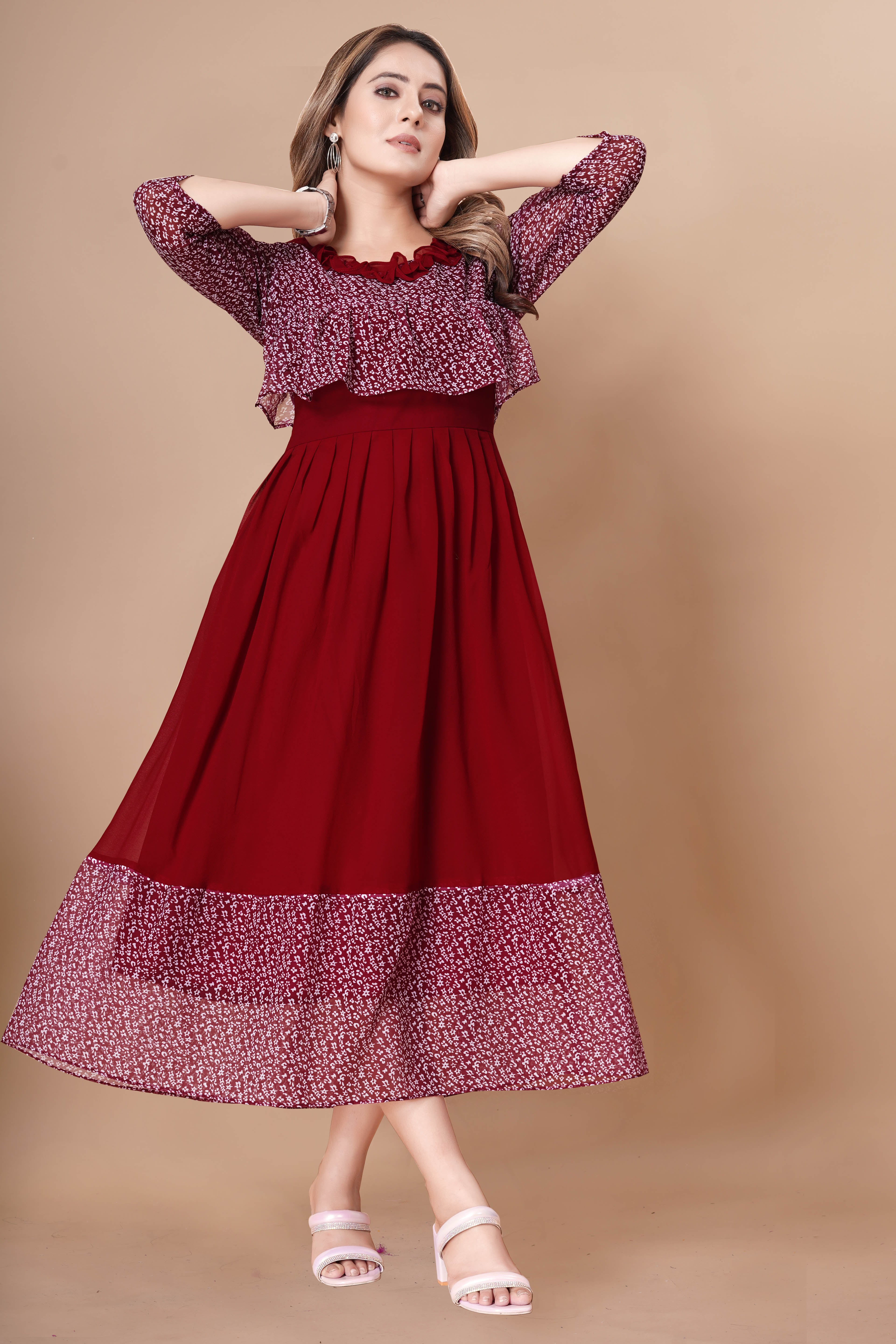 Women Georgette With Digital Printed Freel Layer Dress For Women Casual Wear Office Wear and Function Wear