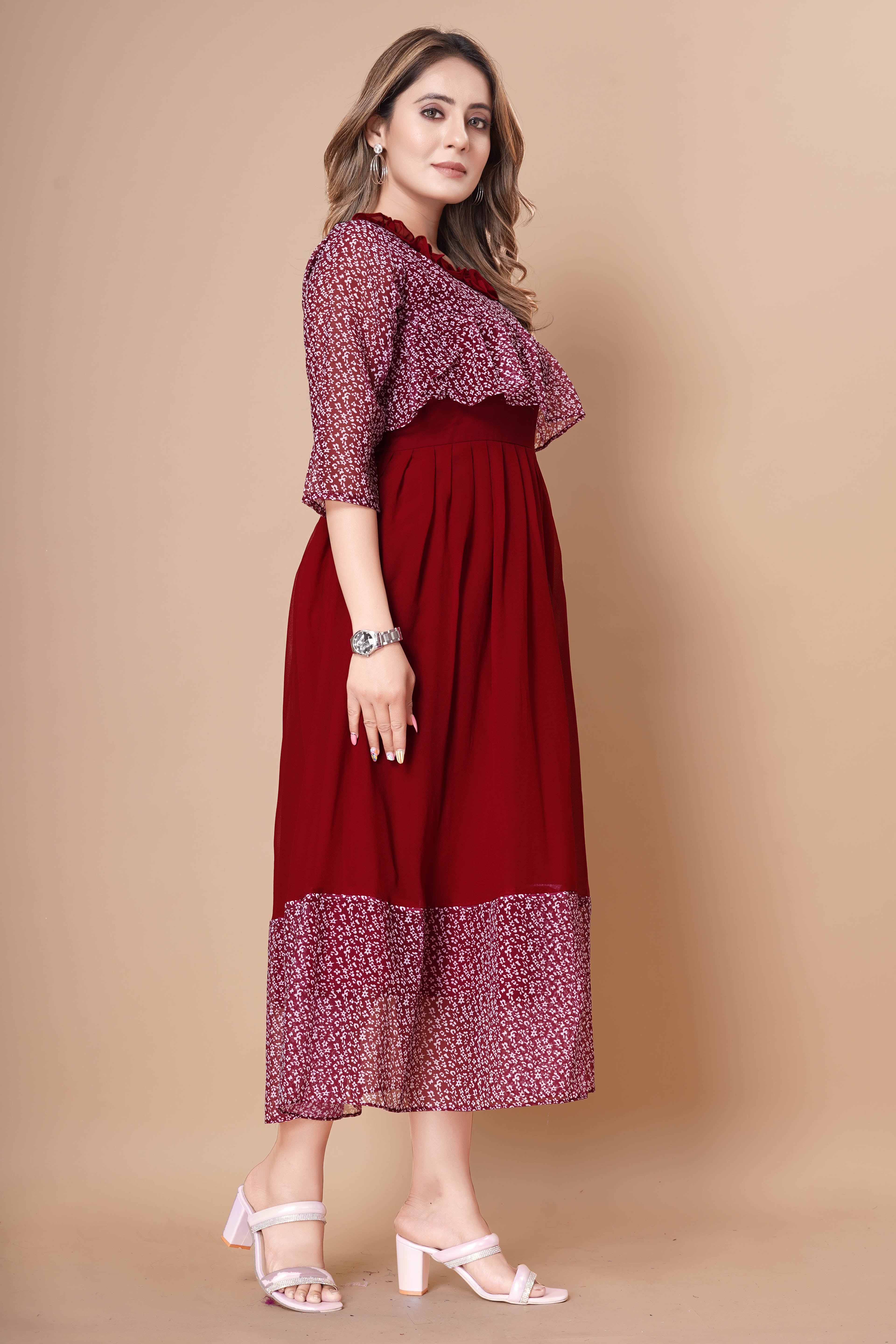 Women Georgette With Digital Printed Freel Layer Dress For Women Casual Wear Office Wear and Function Wear