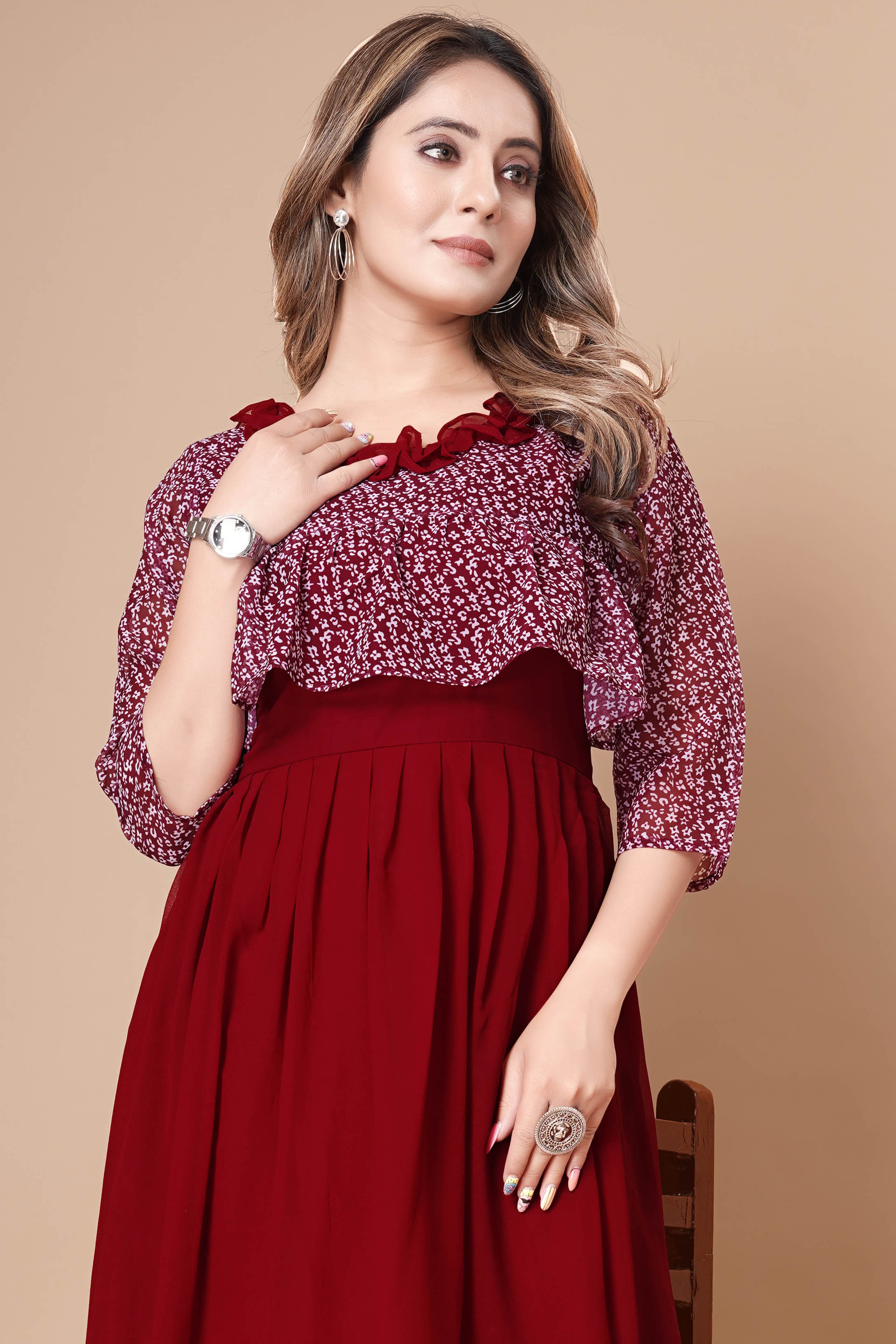 Women Georgette With Digital Printed Freel Layer Dress For Women Casual Wear Office Wear and Function Wear