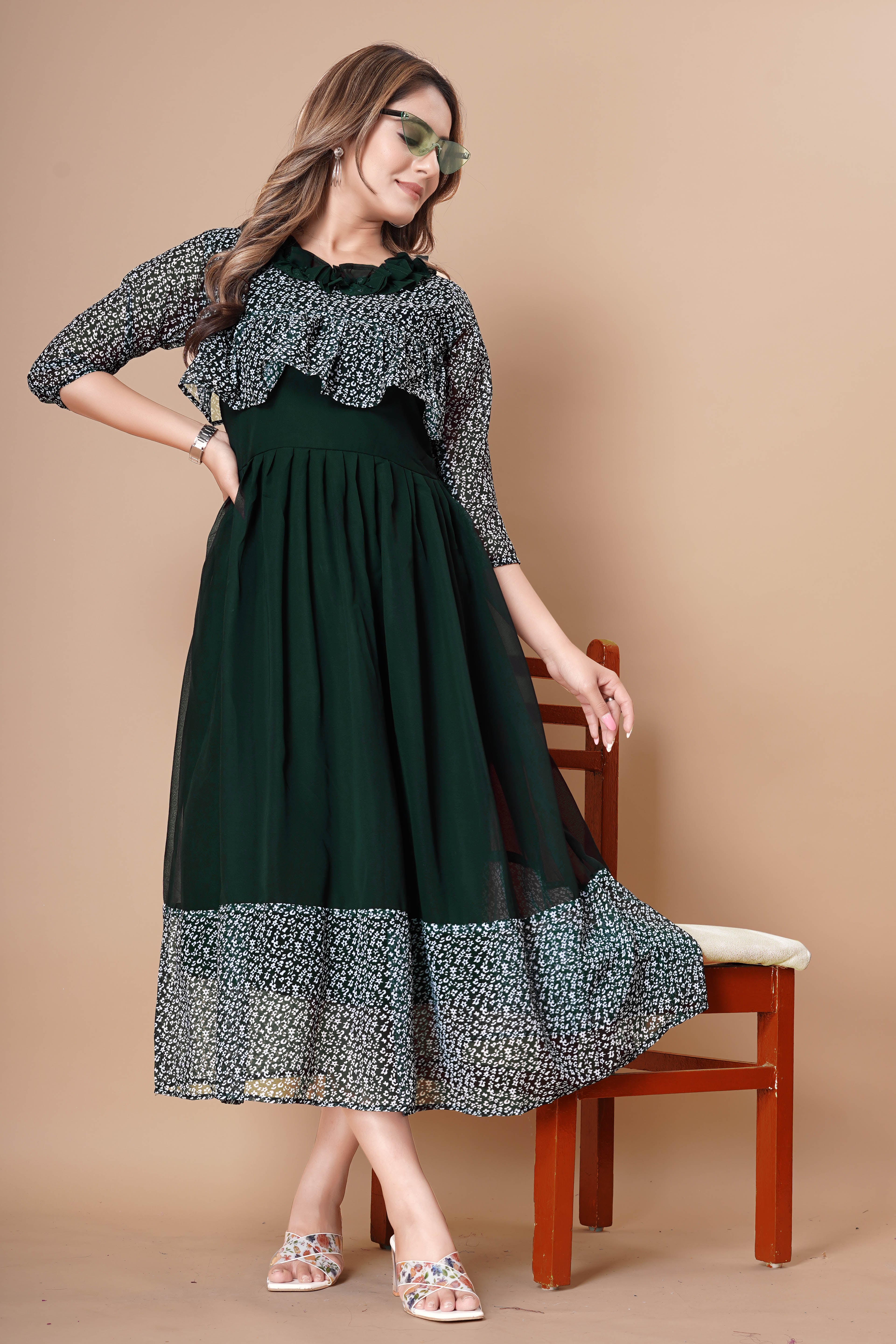 Women Georgette With Digital Printed Freel Layer Dress For Women Casual Wear Office Wear and Function Wear