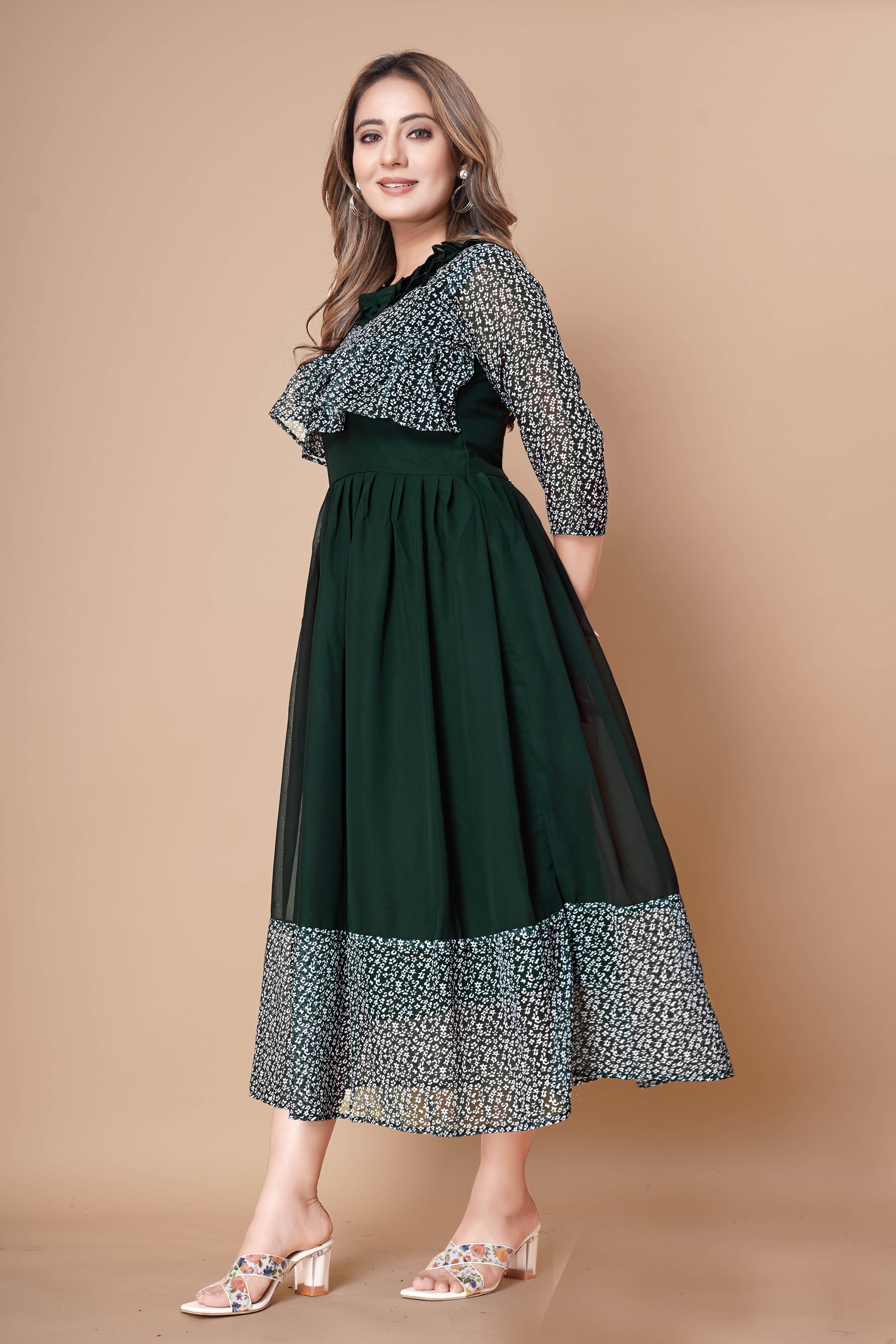 Women Georgette With Digital Printed Freel Layer Dress For Women Casual Wear Office Wear and Function Wear