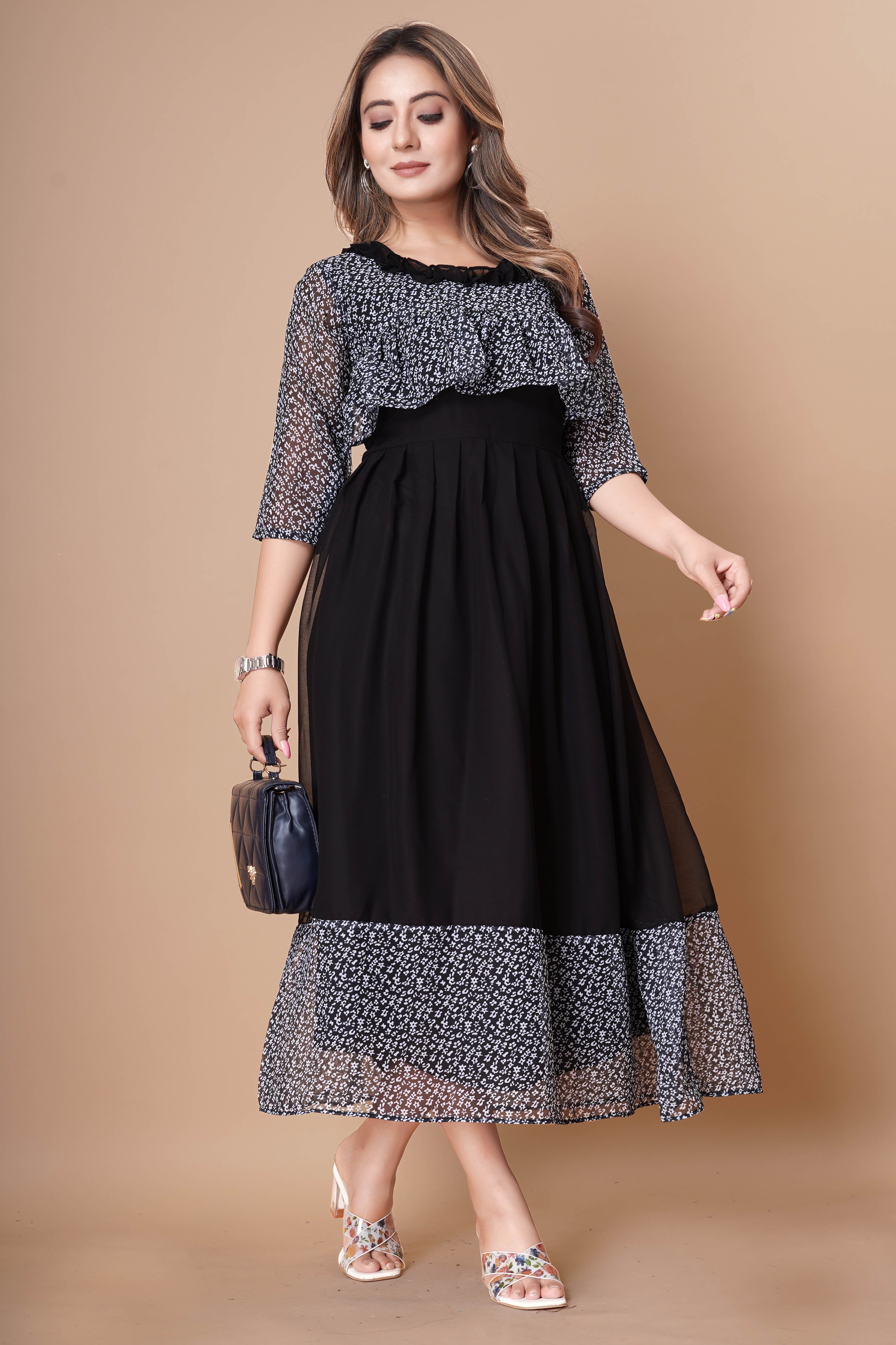 Women Georgette With Digital Printed Freel Layer Dress For Women Casual Wear Office Wear and Function Wear
