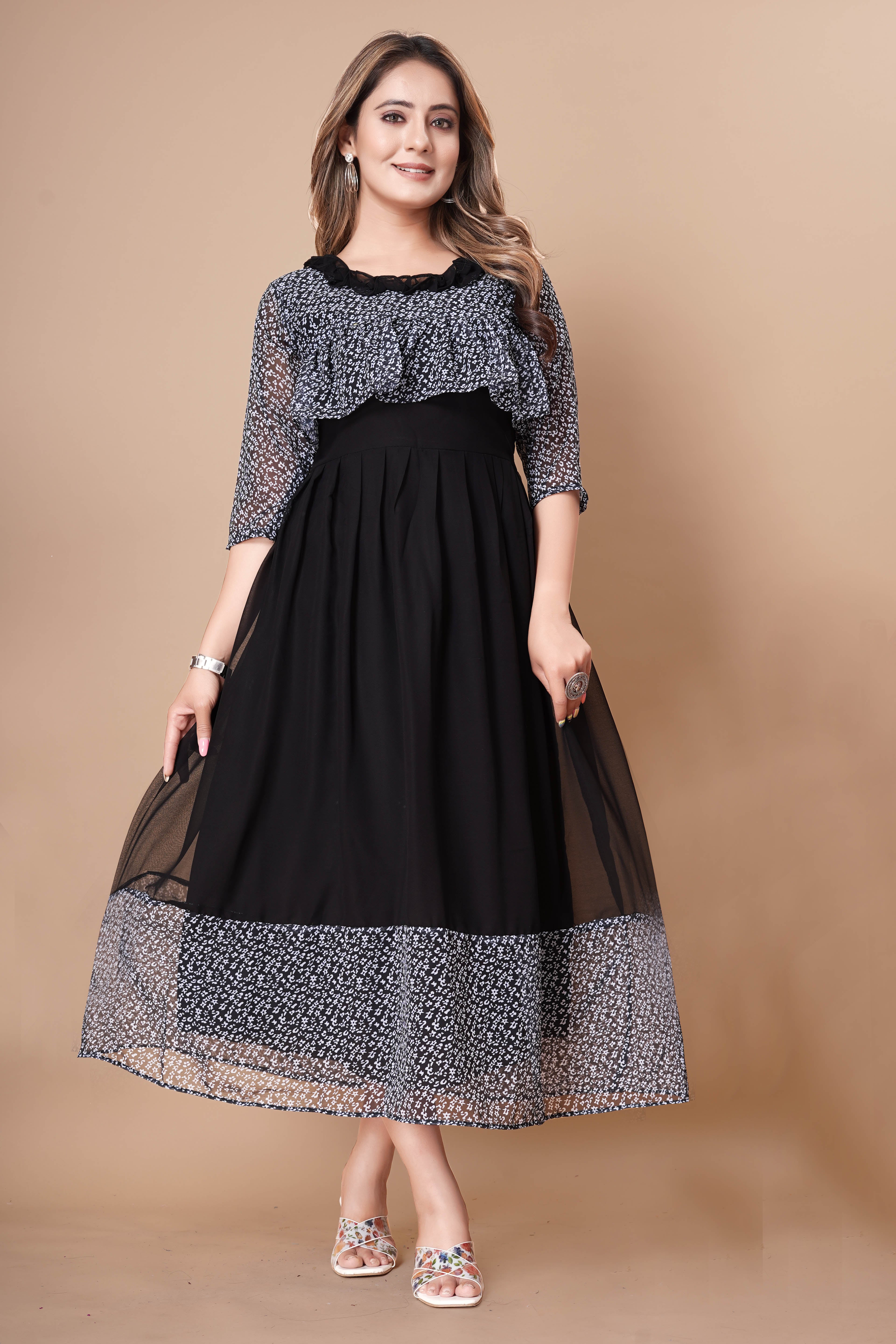 Women Georgette With Digital Printed Freel Layer Dress For Women Casual Wear Office Wear and Function Wear