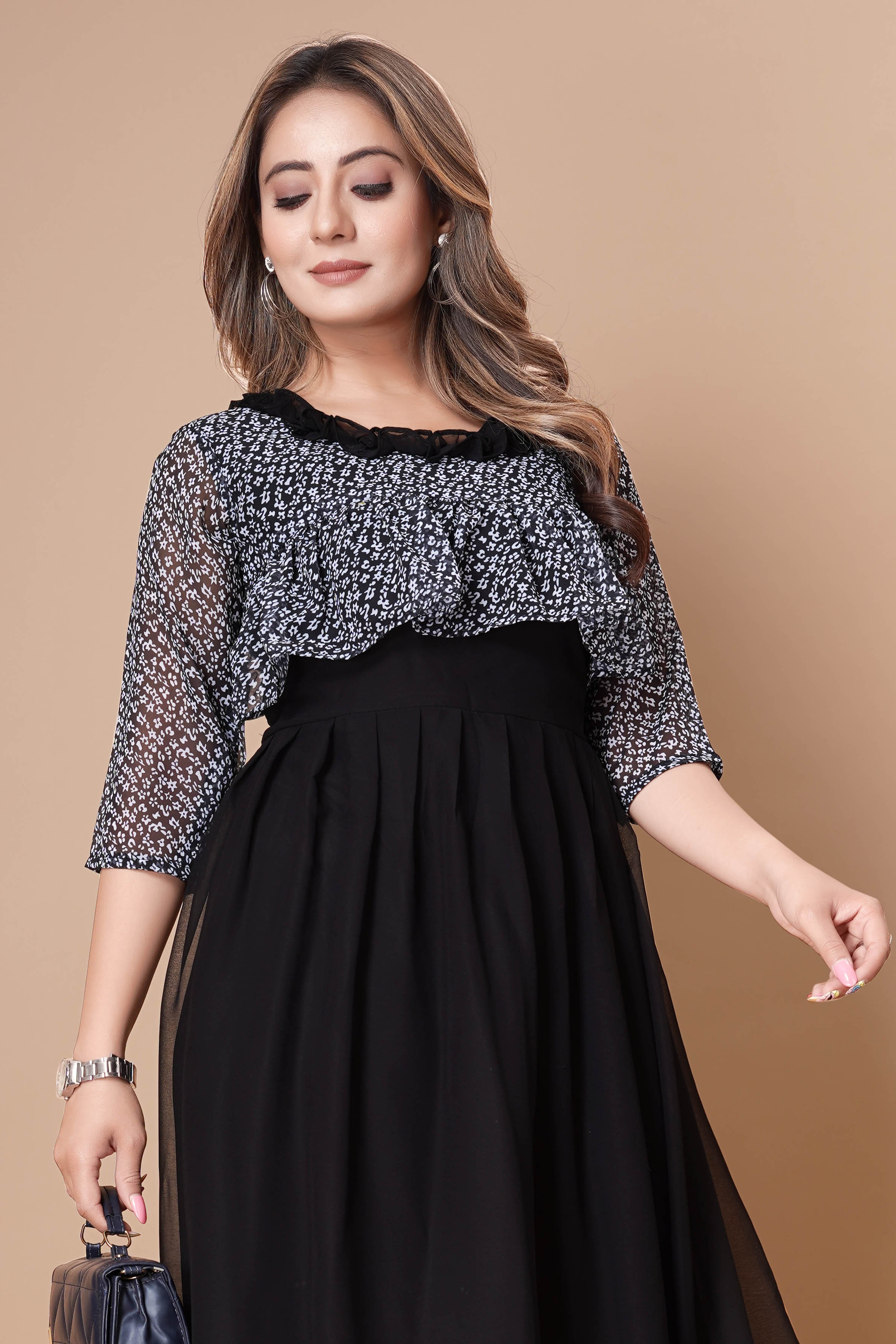 Women Georgette With Digital Printed Freel Layer Dress For Women Casual Wear Office Wear and Function Wear