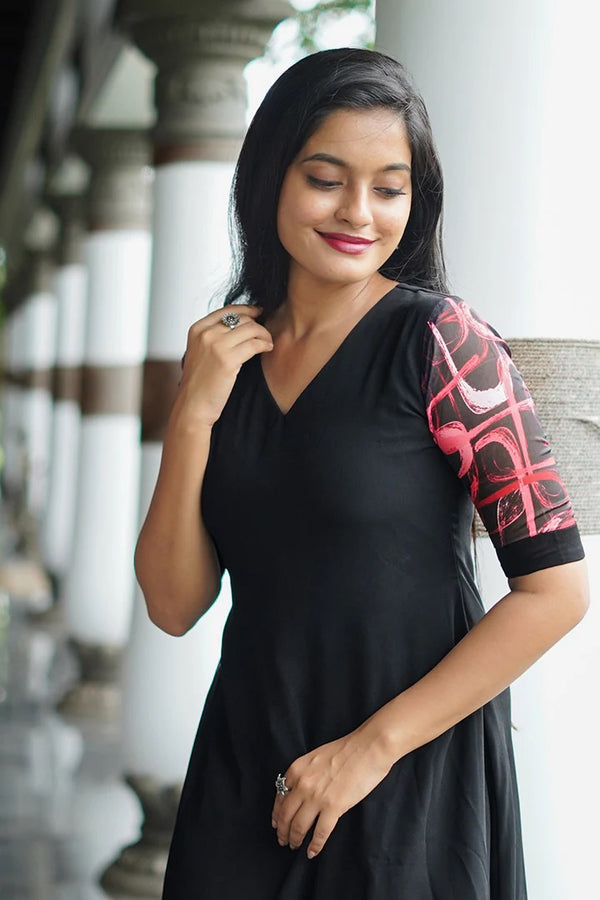Women Georgette Fabric With Digital Print Sleeve Dress for Casual And Festival Look