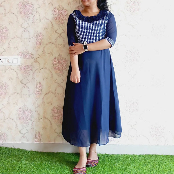 Embroidered Work A Line Women Fency Dress For Daily Wear Office Wear