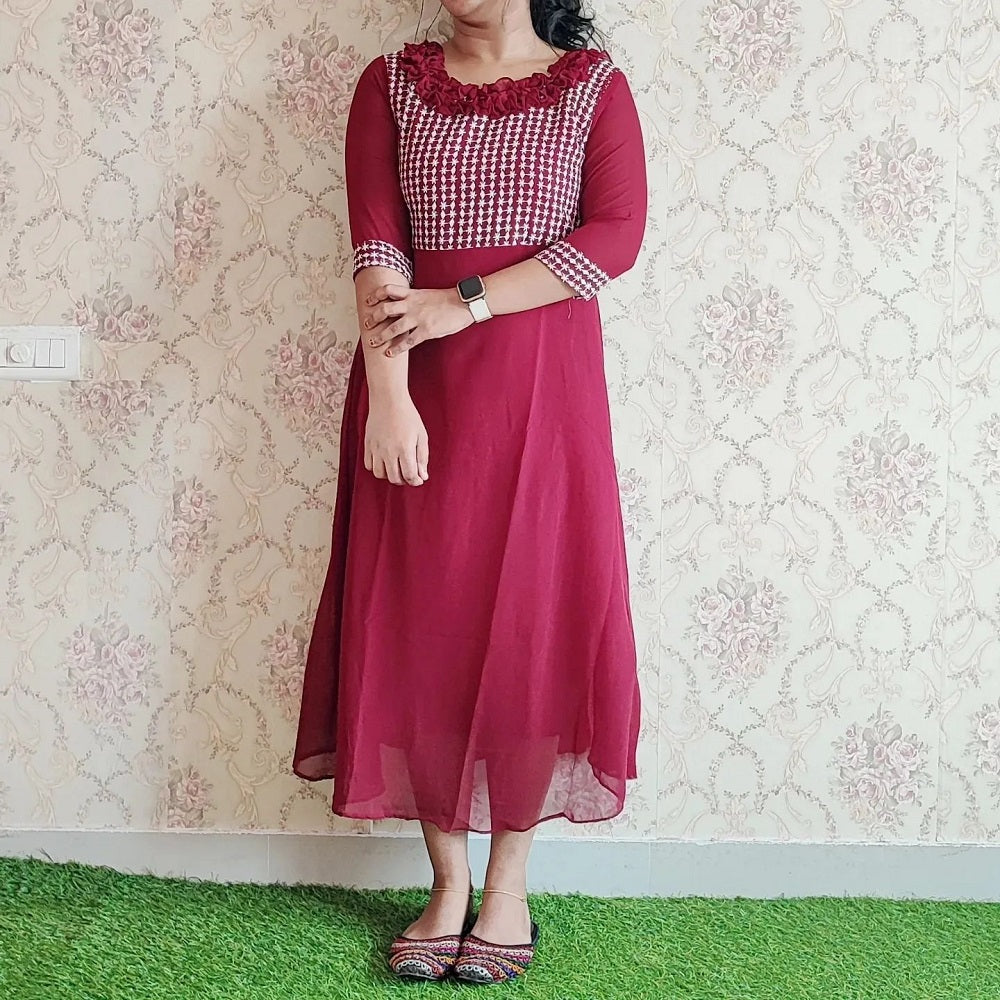 Embroidered Work A Line Women Fency Dress For Daily Wear Office Wear