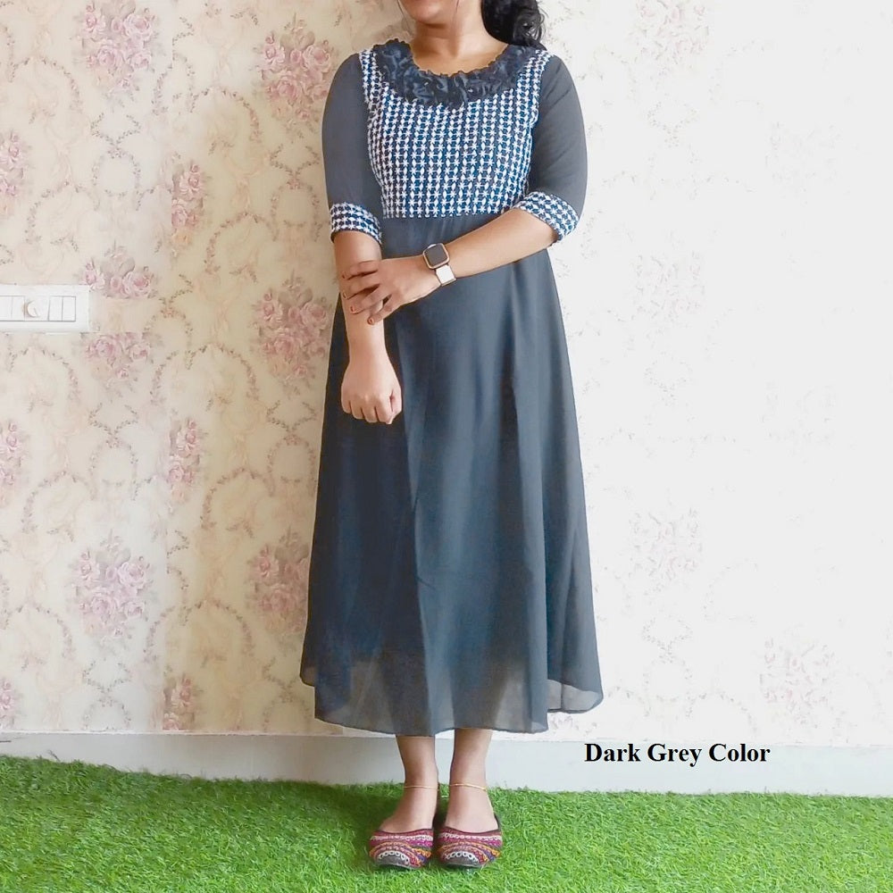 Embroidered Work A Line Women Fency Dress For Daily Wear Office Wear