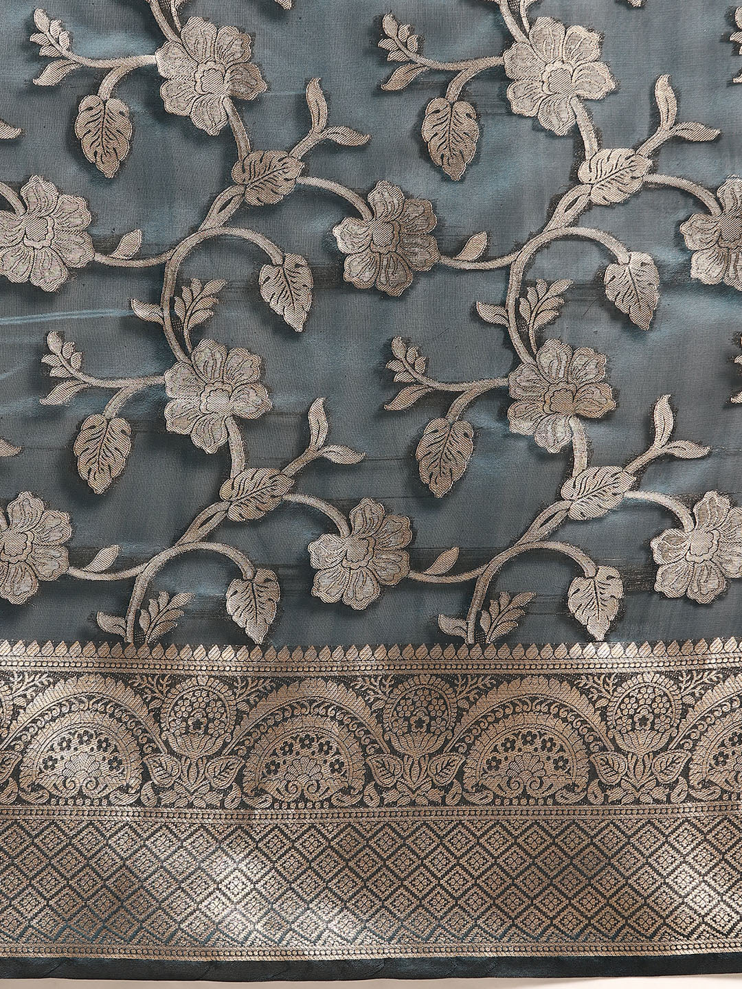 Bhanderi Fashion New Kanjeevaram Jaccard  Ethnic Motifs Zari Organza Saree With Brocade Blouse
