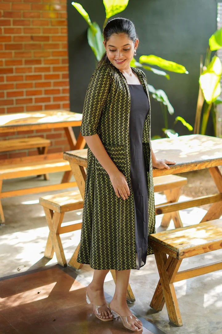 Women Digital Printed Green Color Jacket Koti Dress For Casual look And Partywear look And Traditionally look