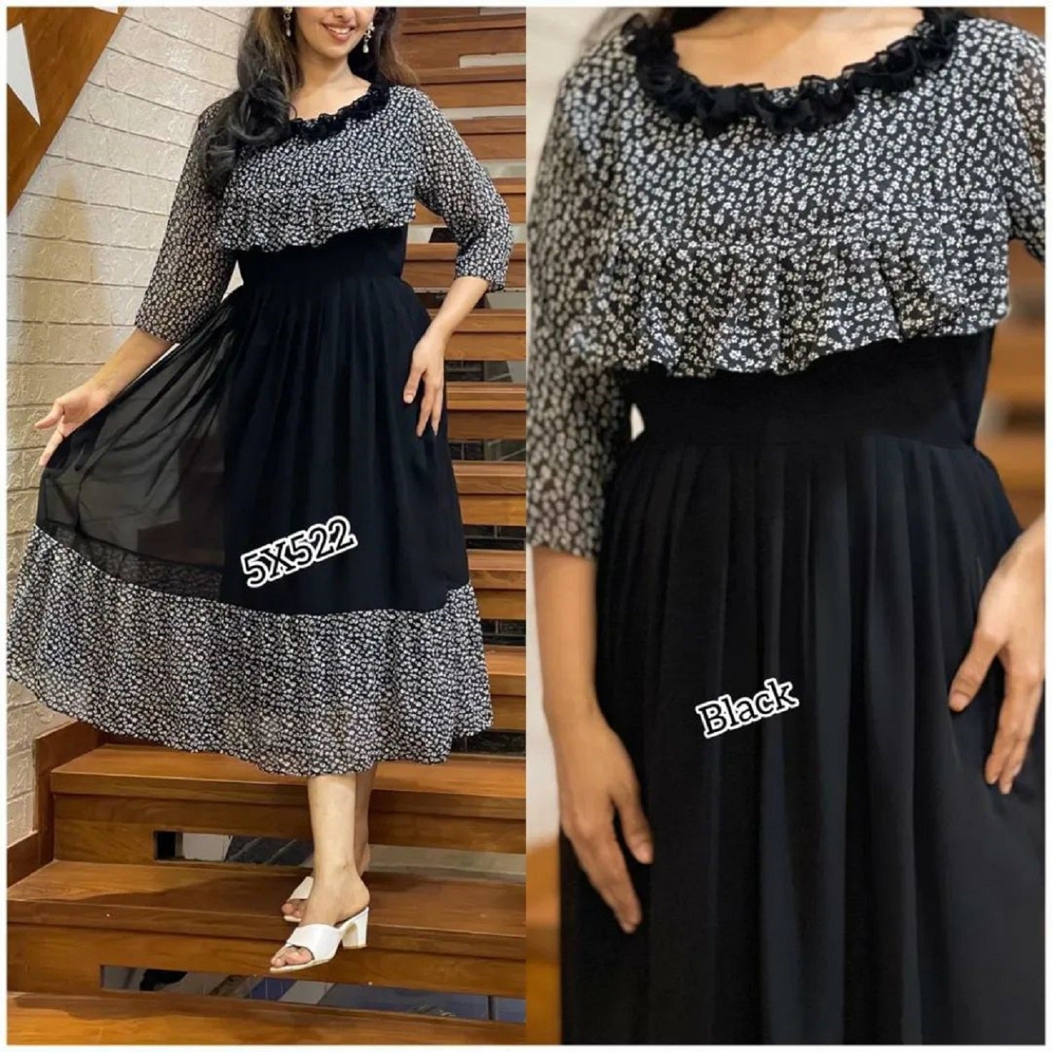 Women Georgette With Digital Printed Freel Layer Dress For Women Casual Wear Office Wear and Function Wear (Copy)