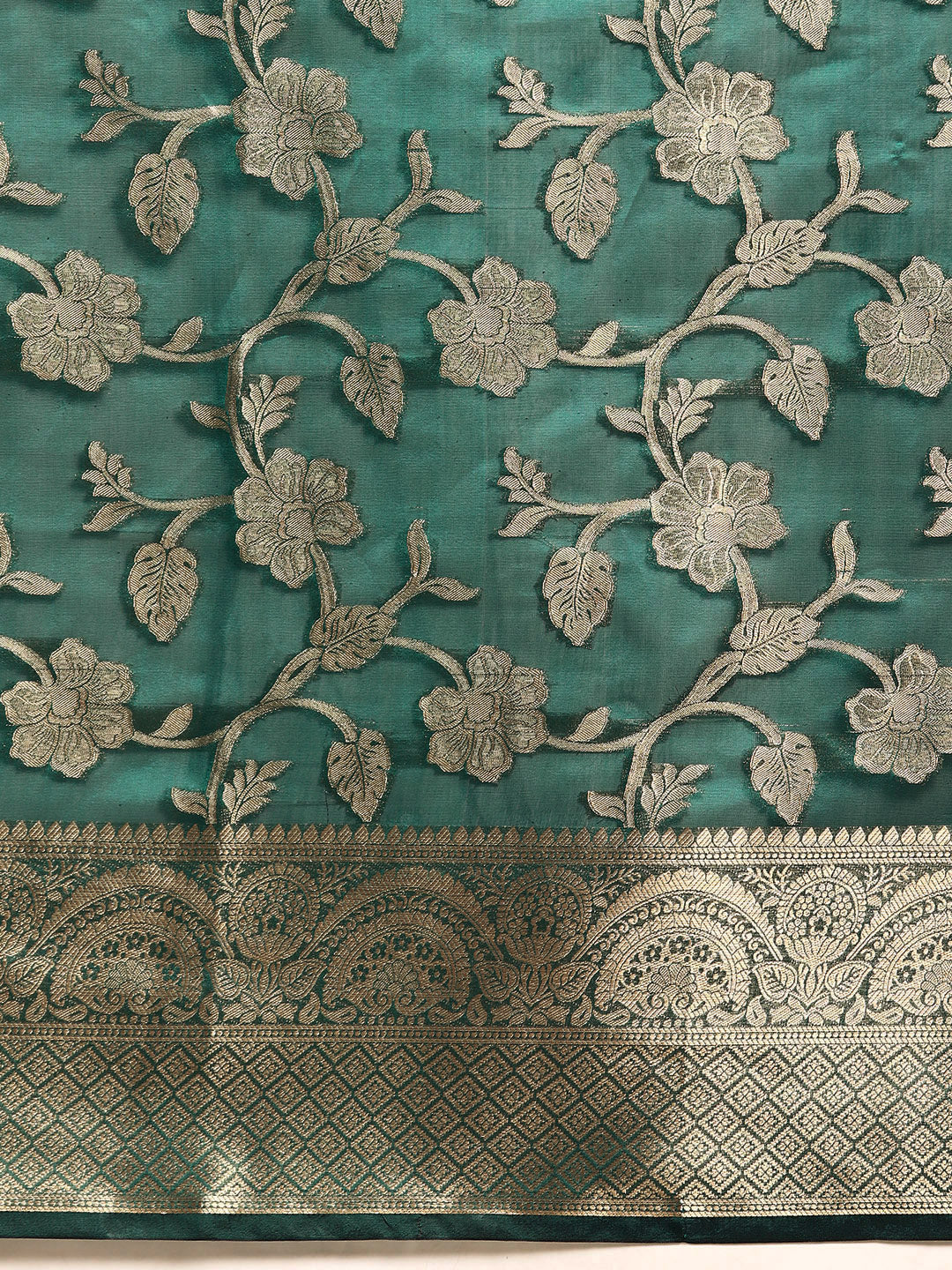 Bhanderi Fashion New Kanjeevaram Jaccard  Ethnic Motifs Zari Organza Saree With Brocade Blouse