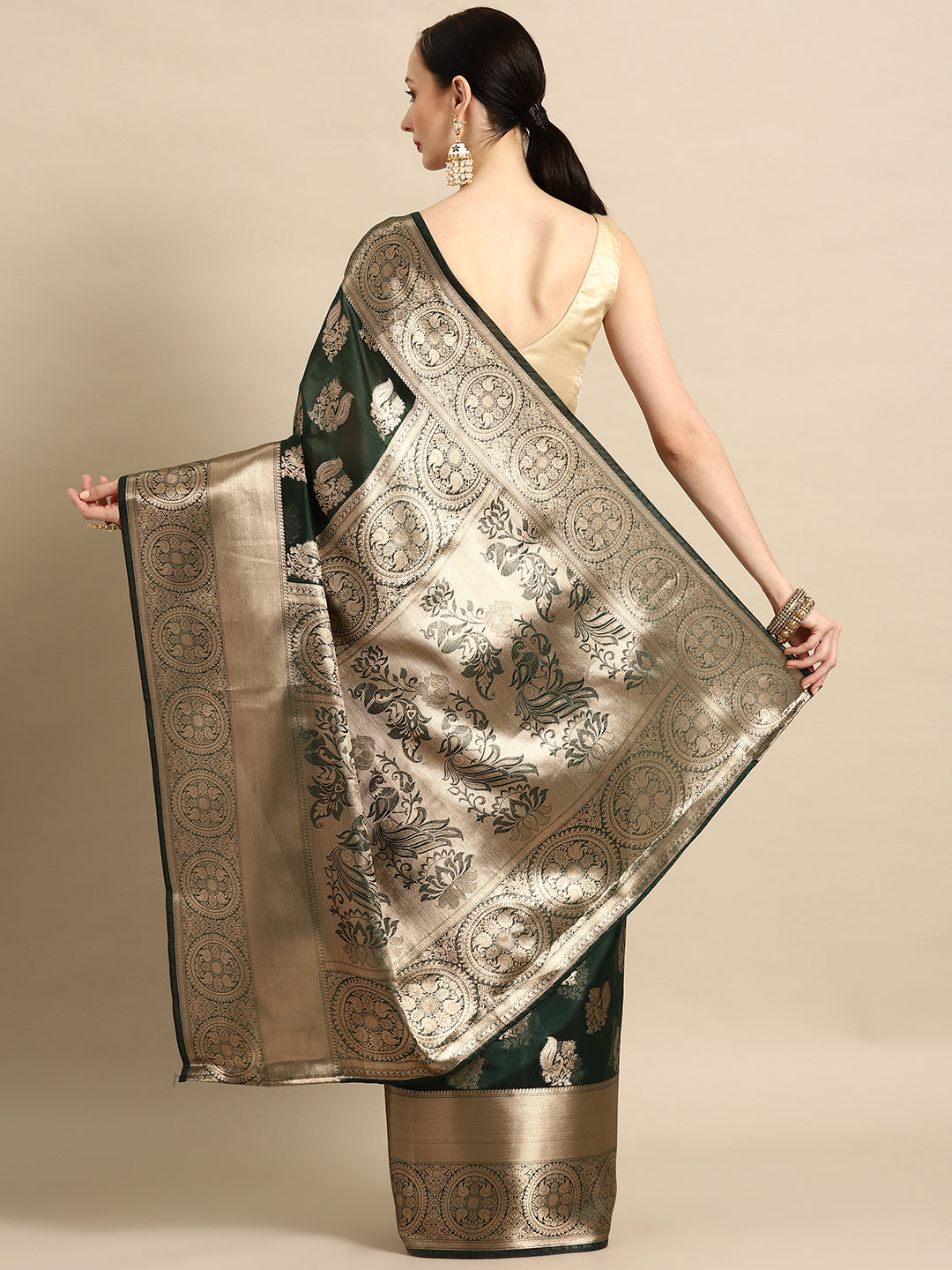 Bhanderi Fashion Latest Kanjeevaram Ethnic Motifs Zari Organza Saree With Brocade Blouse