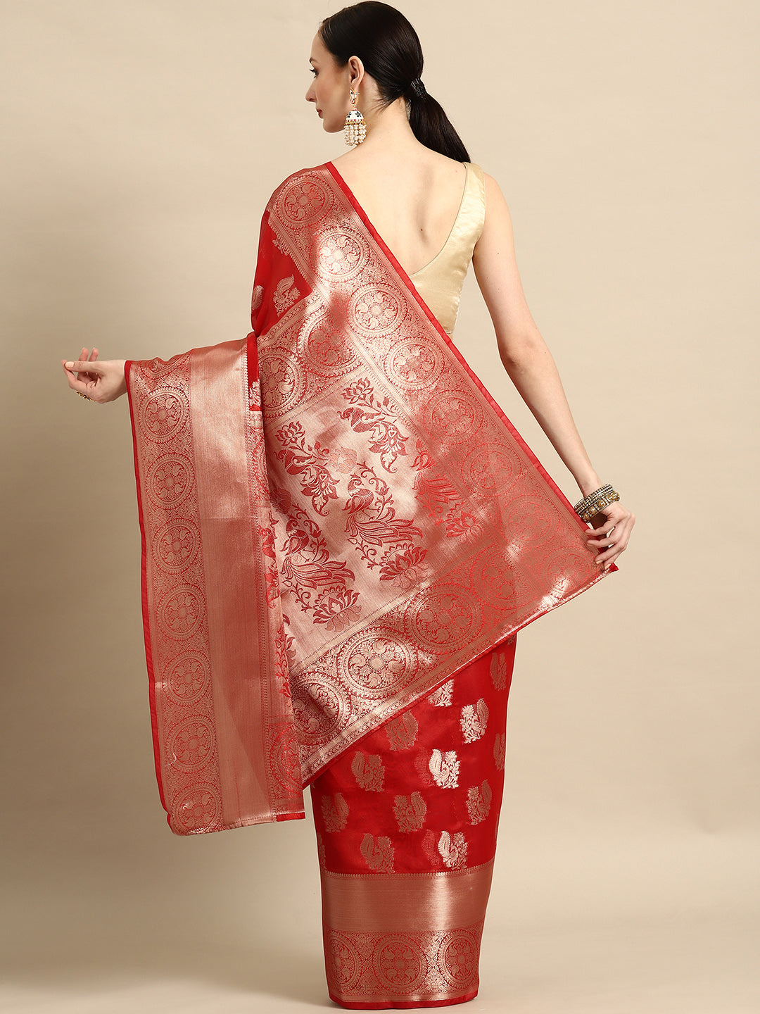 Bhanderi Fashion Latest Kanjeevaram Ethnic Motifs Zari Organza Saree With Brocade Blouse
