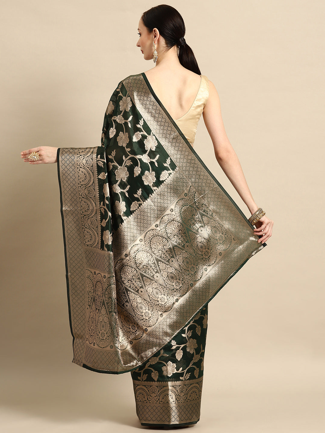 Bhanderi Fashion New Kanjeevaram Jaccard  Ethnic Motifs Zari Organza Saree With Brocade Blouse