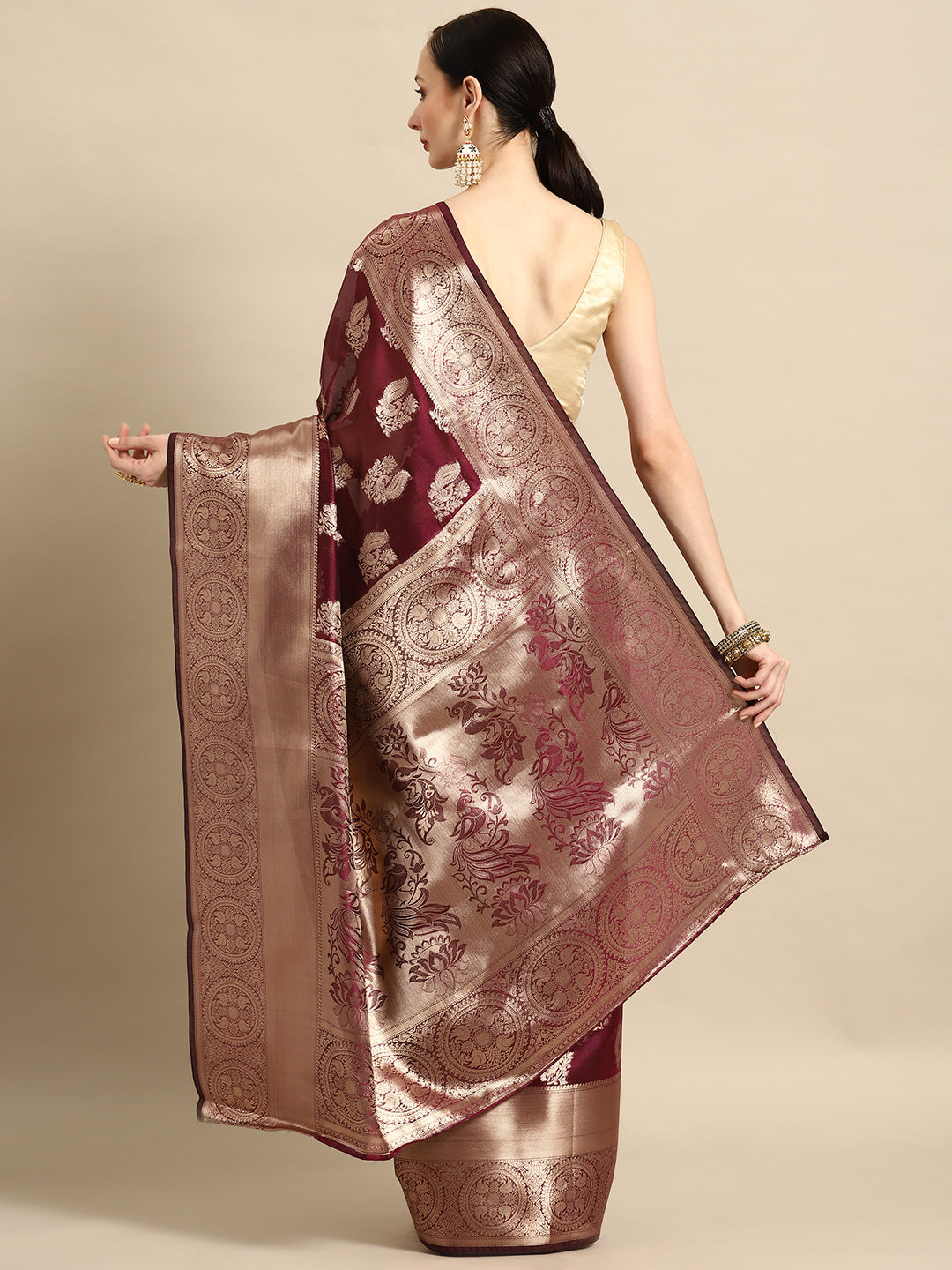 Bhanderi Fashion Latest Kanjeevaram Ethnic Motifs Zari Organza Saree With Brocade Blouse