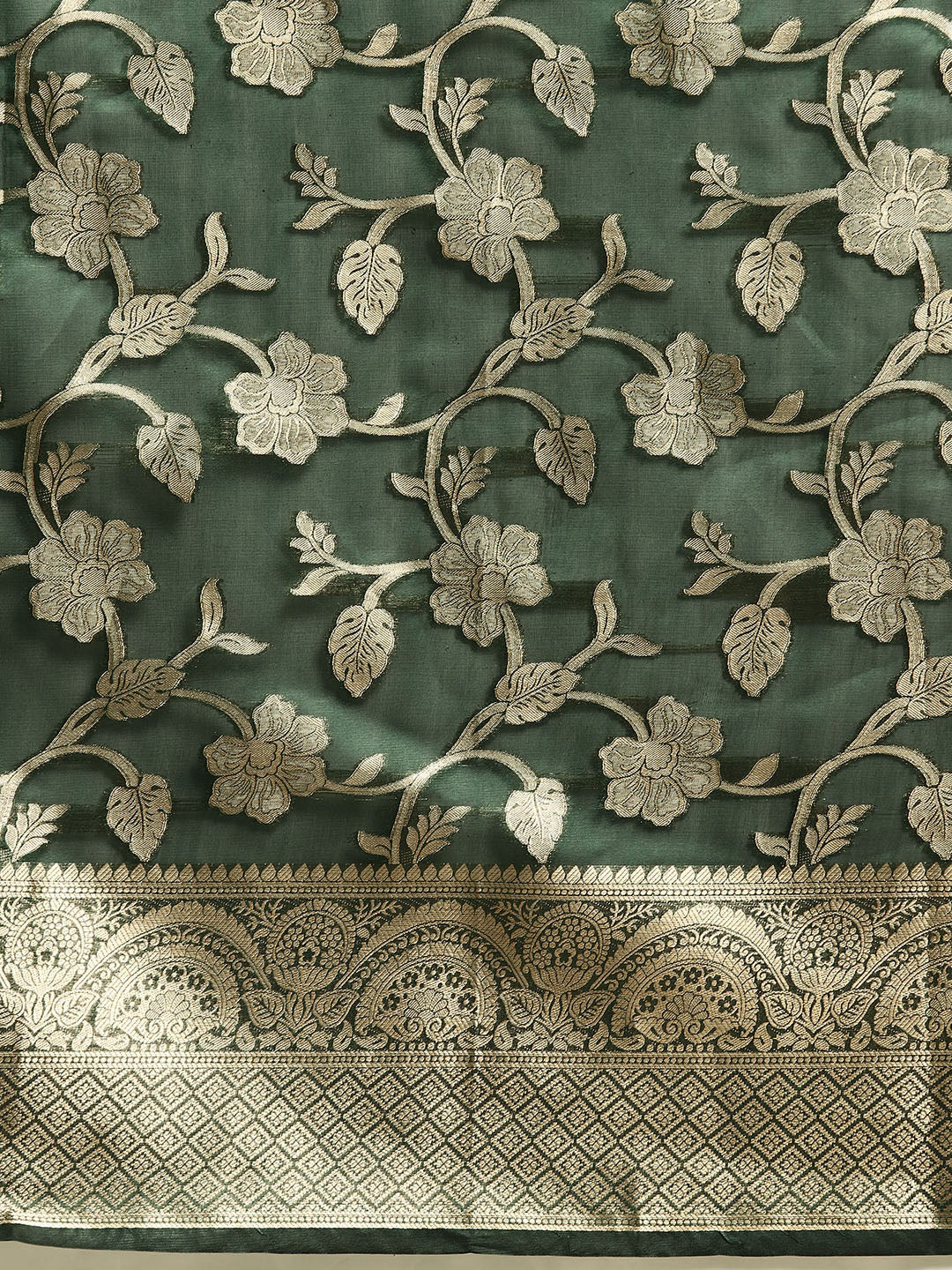 Bhanderi Fashion New Kanjeevaram Jaccard  Ethnic Motifs Zari Organza Saree With Brocade Blouse