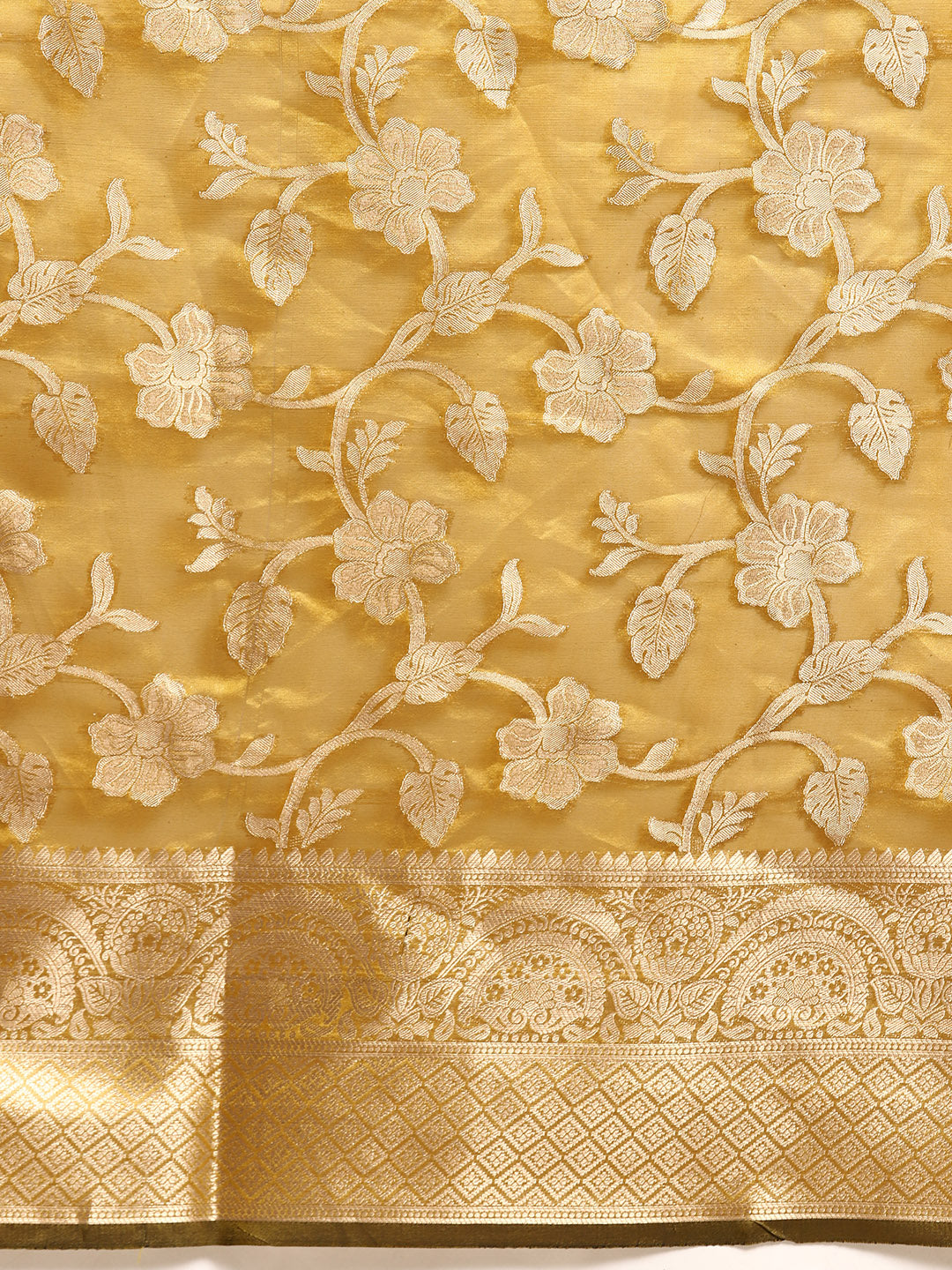 Bhanderi Fashion New Kanjeevaram Jaccard  Ethnic Motifs Zari Organza Saree With Brocade Blouse