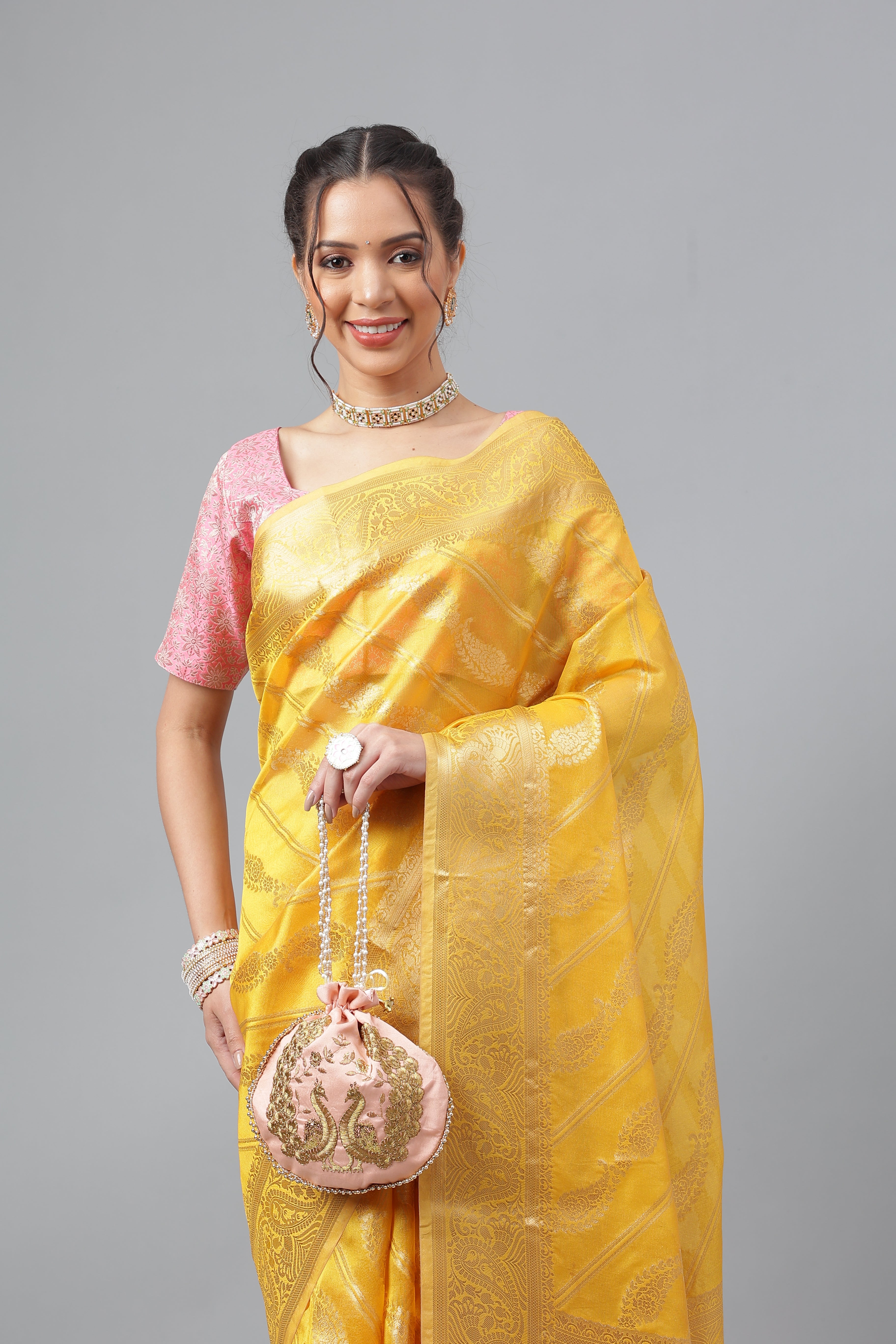 Bhanderi Fashion Jaccard  Kanjeevaram Ethnic Motifs Zari Organza Saree With Brocade Blouse For Casual Wear and Festival Wear And Party wear