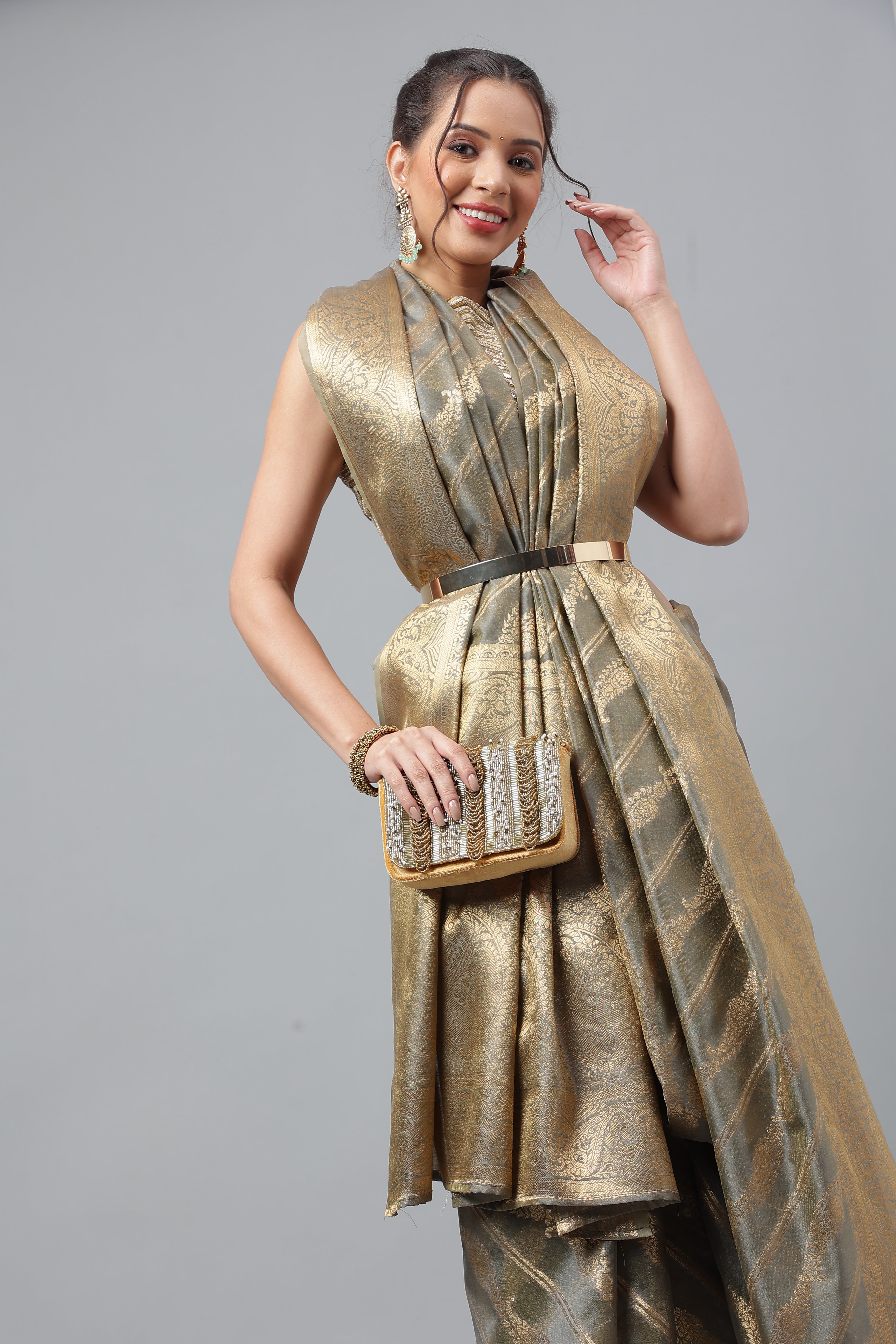 Bhanderi Fashion Jaccard  Kanjeevaram Ethnic Motifs Zari Organza Saree With Brocade Blouse For Casual Wear and Festival Wear And Party wear