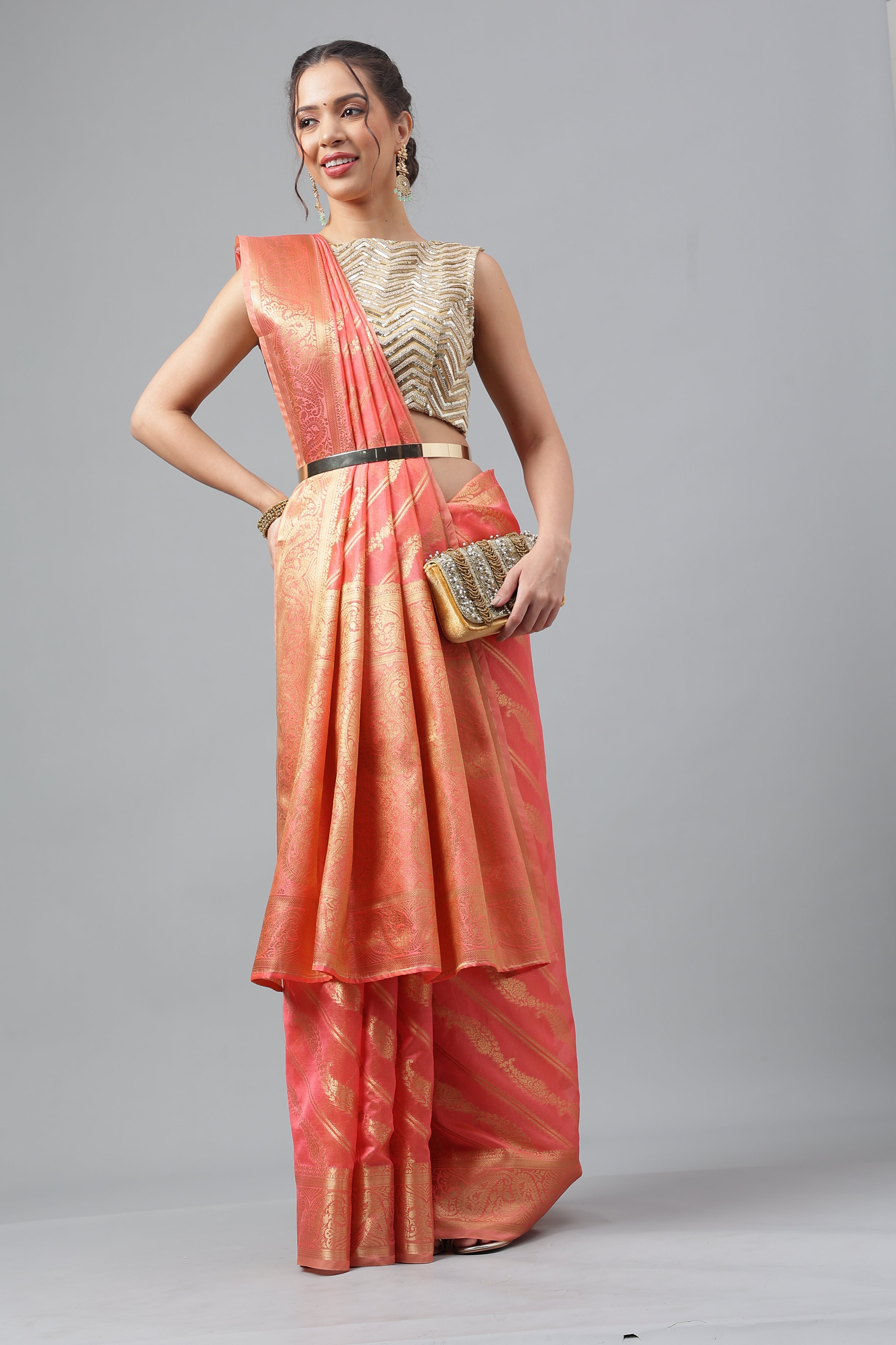 Bhanderi Fashion Jaccard  Kanjeevaram Ethnic Motifs Zari Organza Saree With Brocade Blouse For Casual Wear and Festival Wear And Party wear