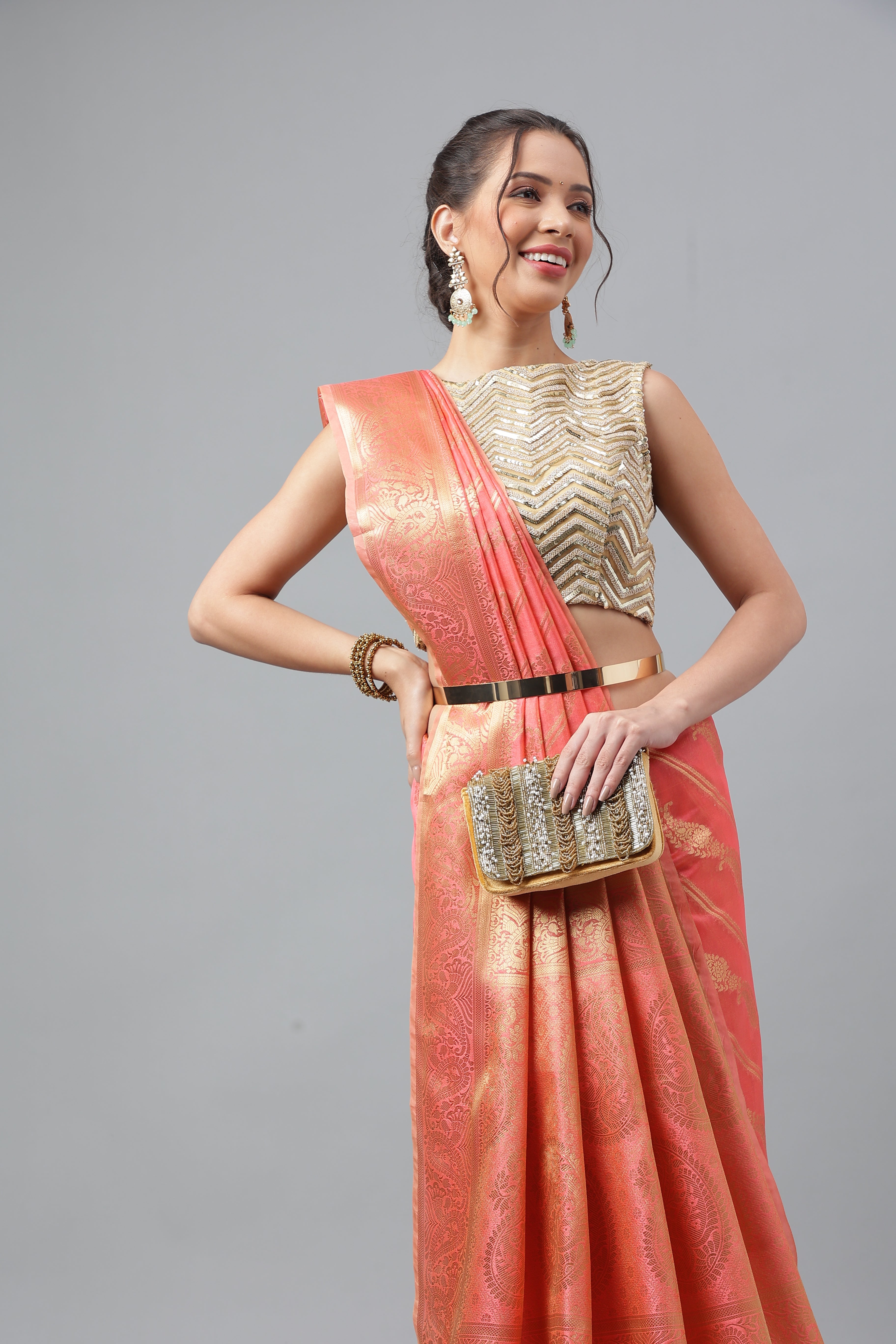 Bhanderi Fashion Jaccard  Kanjeevaram Ethnic Motifs Zari Organza Saree With Brocade Blouse For Casual Wear and Festival Wear And Party wear