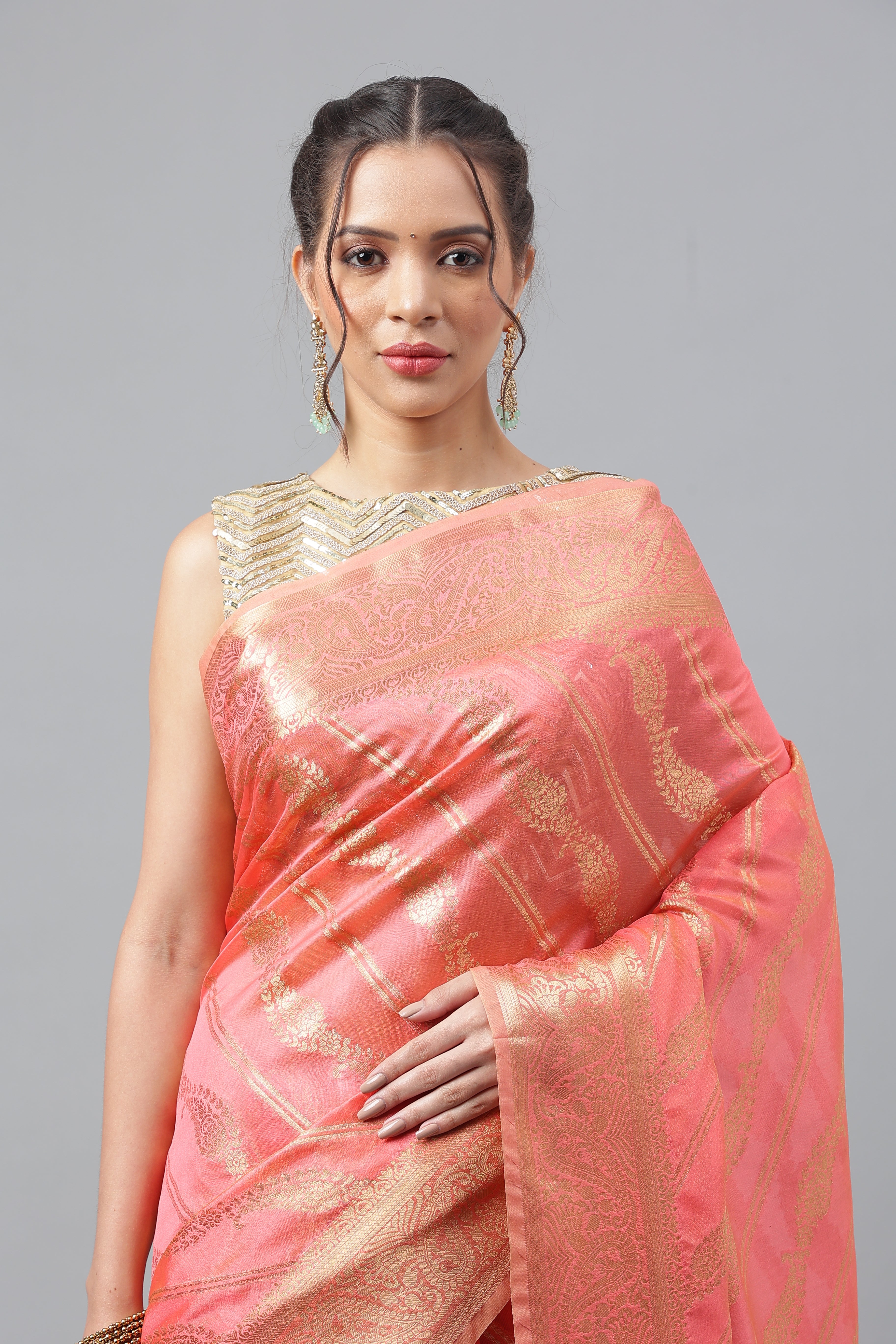 Bhanderi Fashion Jaccard  Kanjeevaram Ethnic Motifs Zari Organza Saree With Brocade Blouse For Casual Wear and Festival Wear And Party wear
