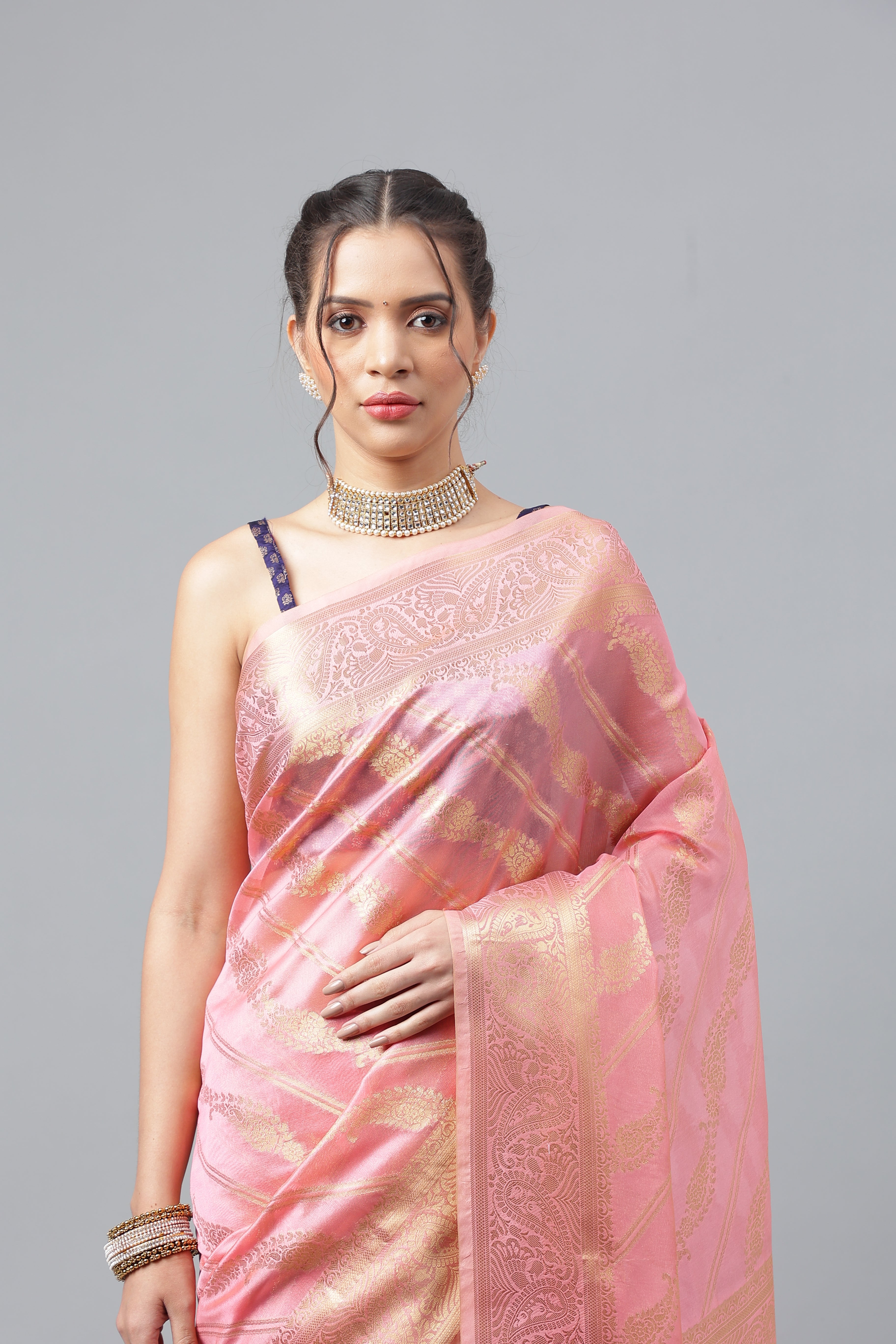 Bhanderi Fashion Jaccard  Kanjeevaram Ethnic Motifs Zari Organza Saree With Brocade Blouse For Casual Wear and Festival Wear And Party wear