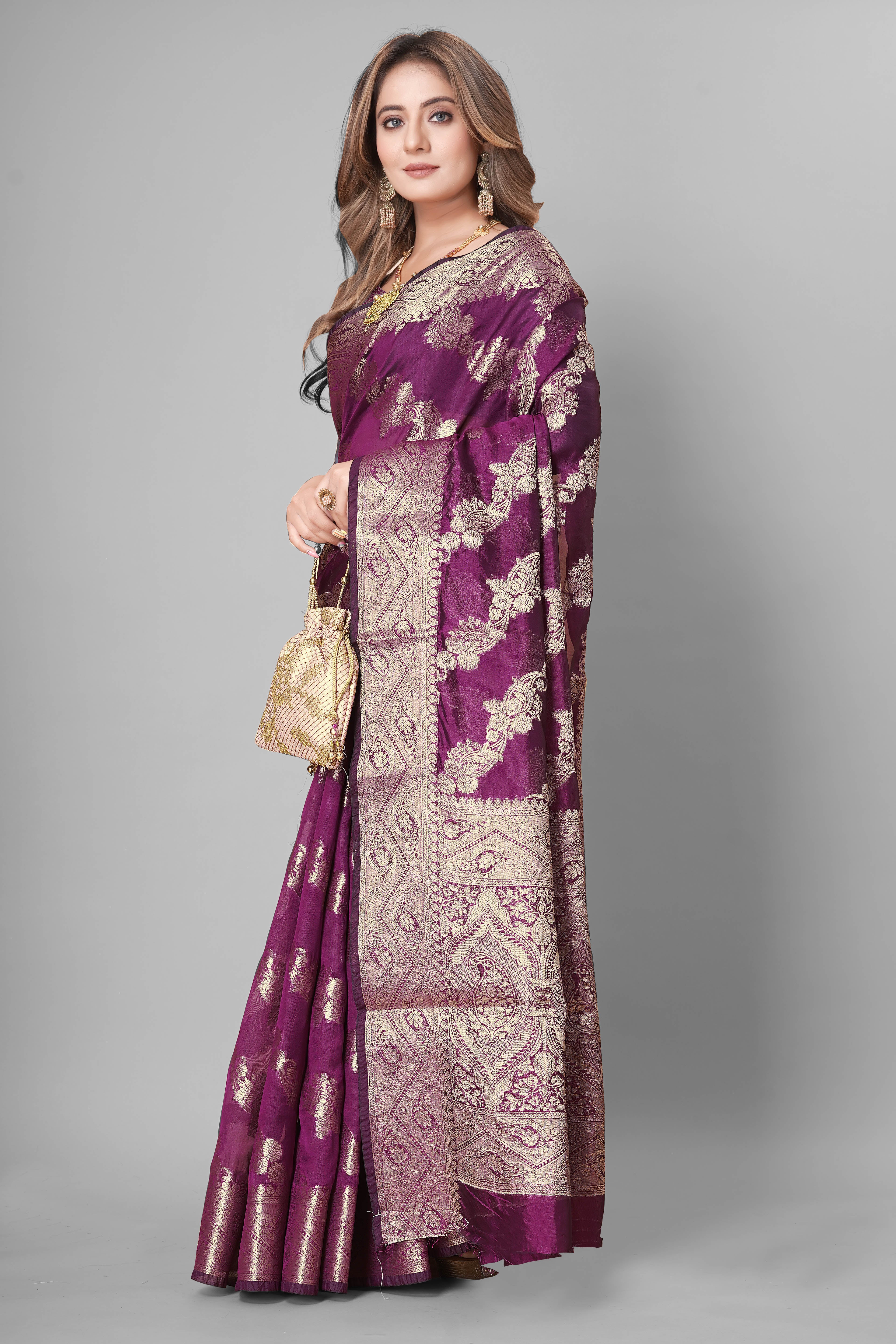 Bhanderi Fashion Jaccard Kanjeevaram Ethnic Motifs Zari Organza Saree With Brocade Blouse For Casual Wear and Festival Wear And Party wear