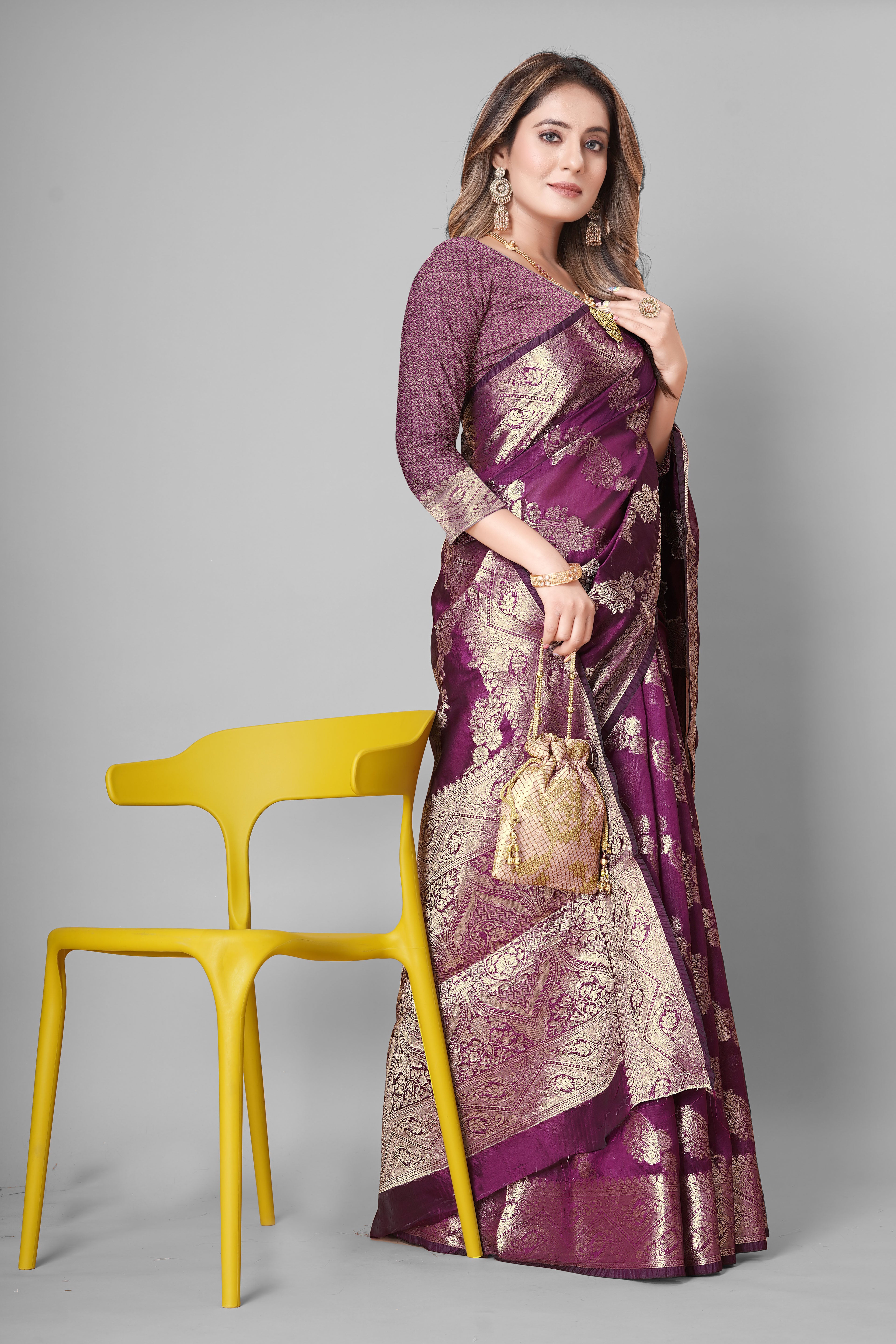 Bhanderi Fashion Jaccard Kanjeevaram Ethnic Motifs Zari Organza Saree With Brocade Blouse For Casual Wear and Festival Wear And Party wear