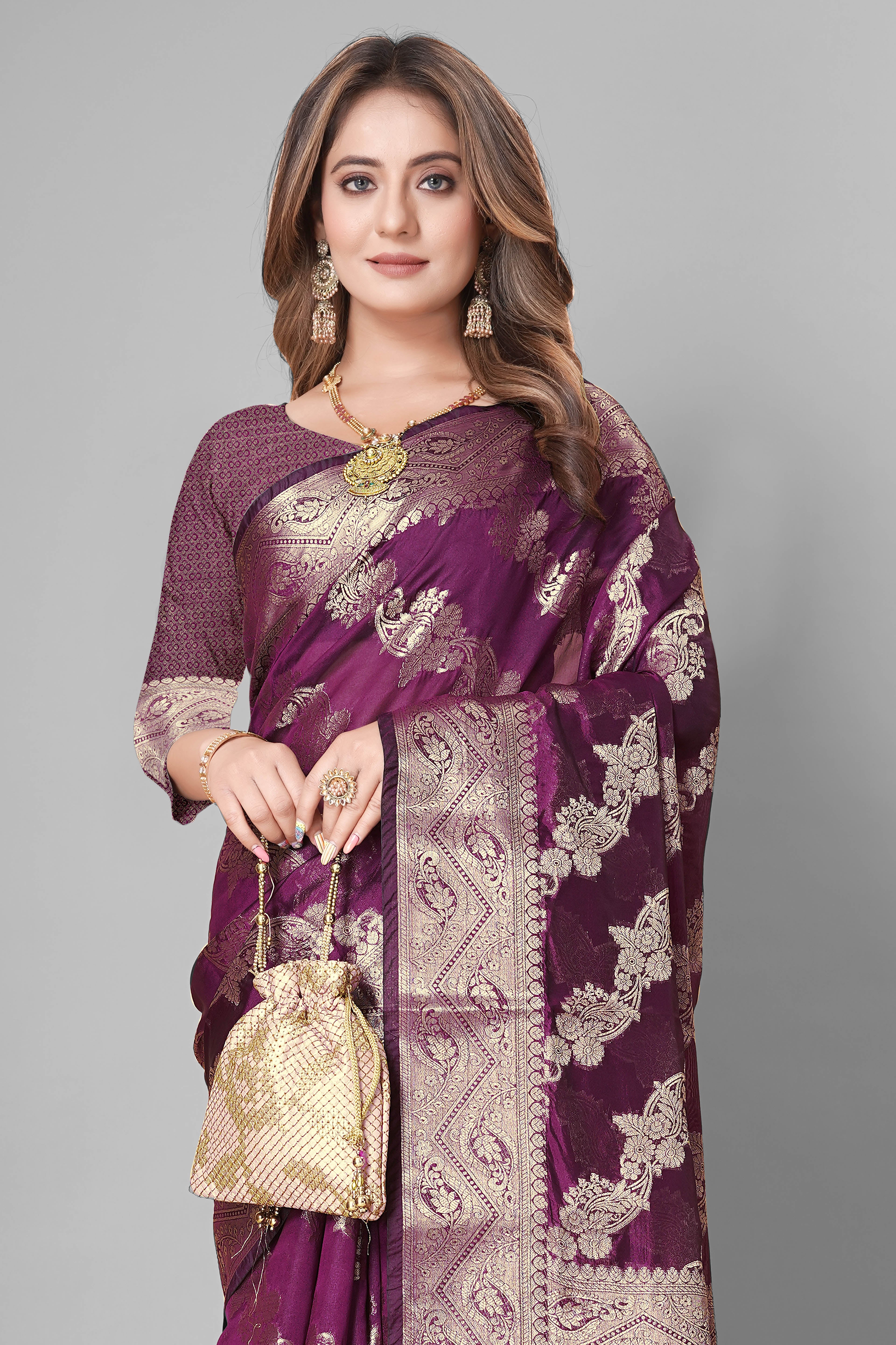 Bhanderi Fashion Jaccard Kanjeevaram Ethnic Motifs Zari Organza Saree With Brocade Blouse For Casual Wear and Festival Wear And Party wear