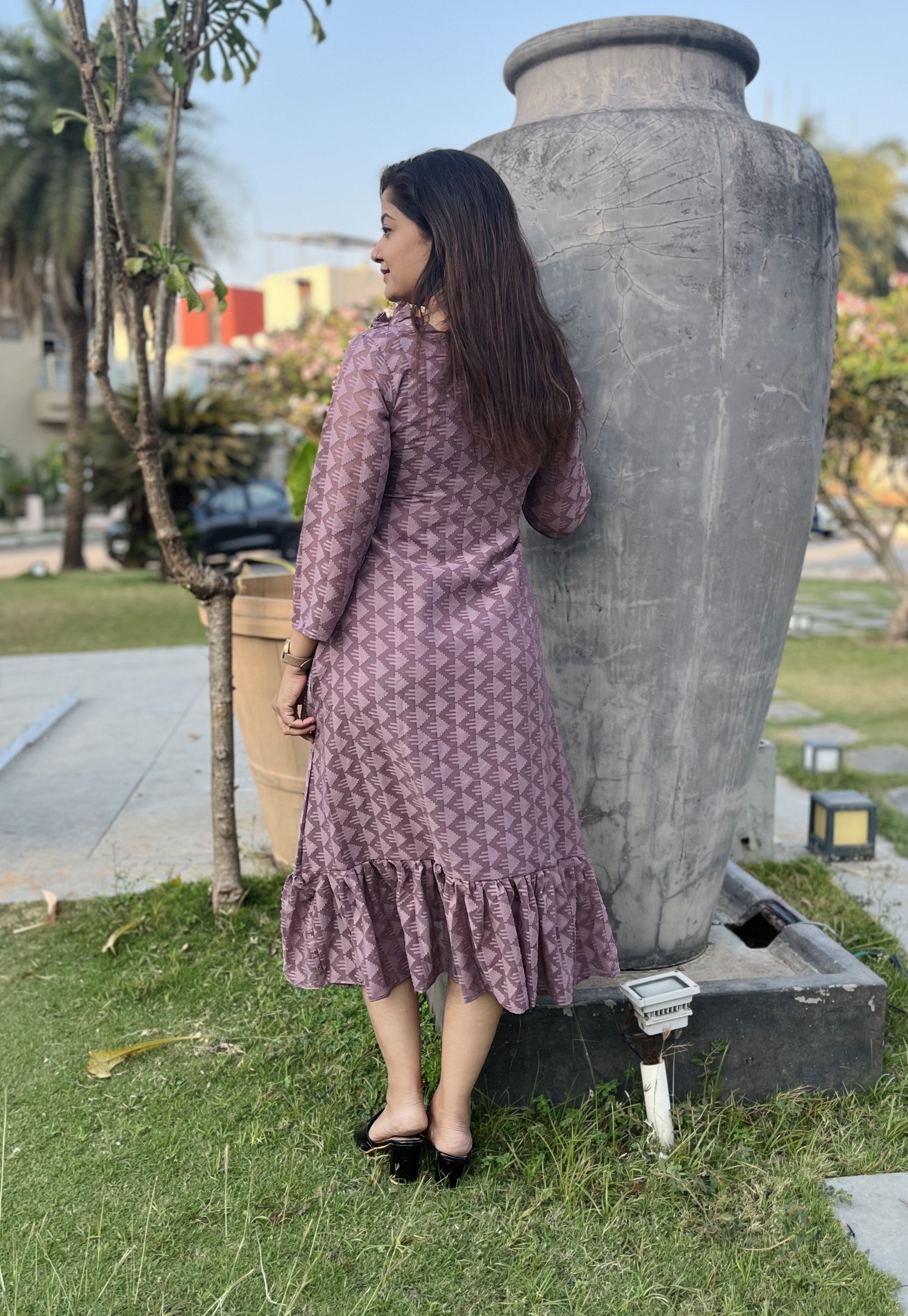 Women A Line Georgette Fabric Neck Gathering Patten Trending Dress For Attractive Look And Casual Look