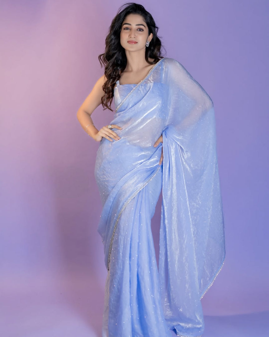 Bhanderi Fashion Women's trending Fendy Silk Saree With Hot Fix Diamond Work For Partywear, Casual Wear, Function Wear