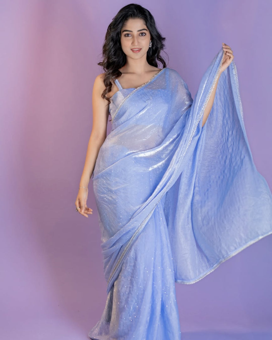 Bhanderi Fashion Women's trending Fendy Silk Saree With Hot Fix Diamond Work For Partywear, Casual Wear, Function Wear