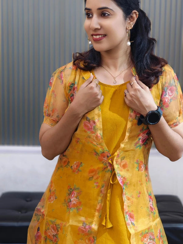 Bhanderi Fashion Orgenza Digital Printed Koti Dress For Traditionally Wear Office Wear, Casual Wear Dress