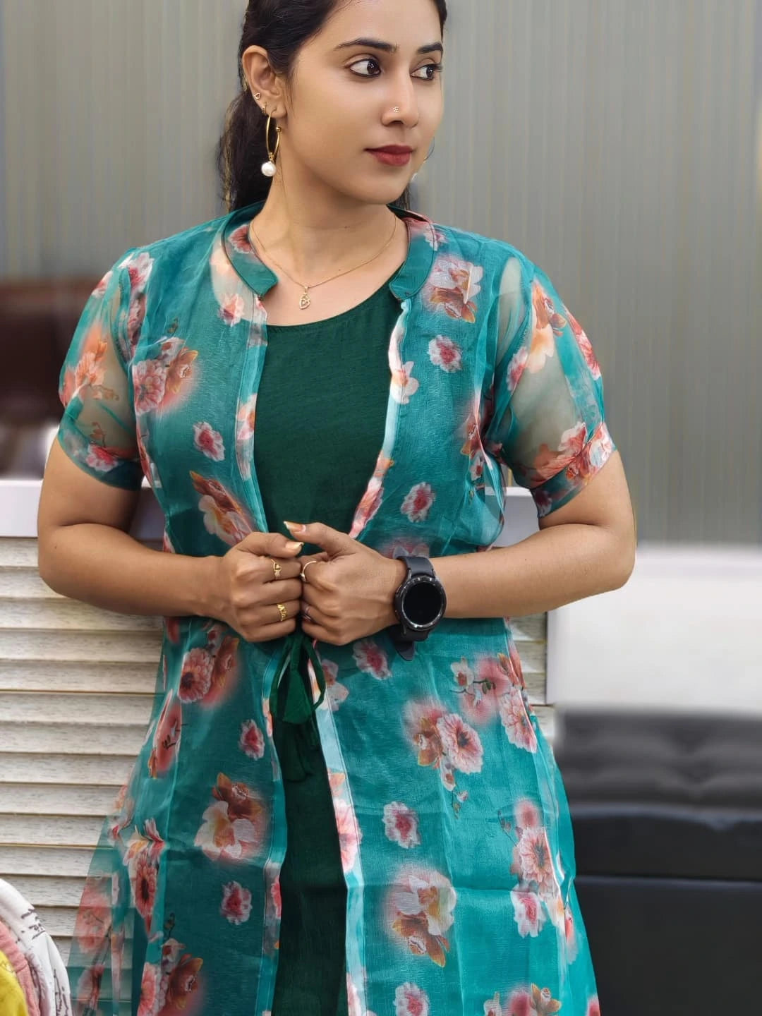 Bhanderi Fashion Orgenza Digital Printed Koti Dress For Traditionally Wear Office Wear, Casual Wear Dress