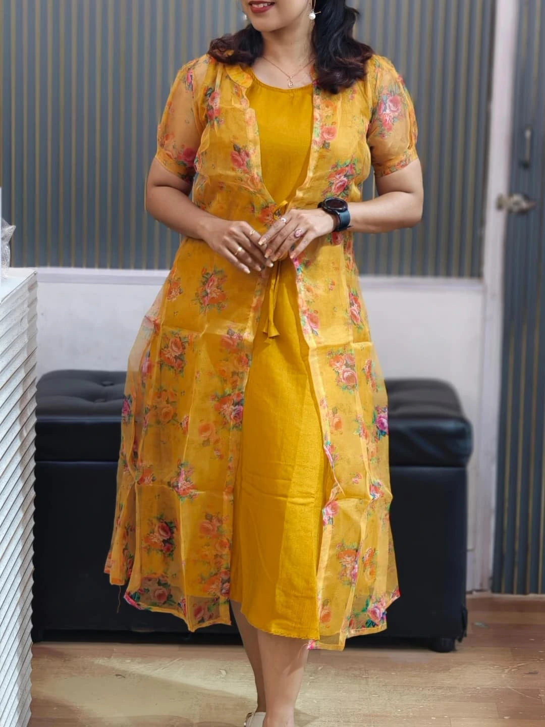 Bhanderi Fashion Orgenza Digital Printed Koti Dress For Traditionally Wear Office Wear, Casual Wear Dress