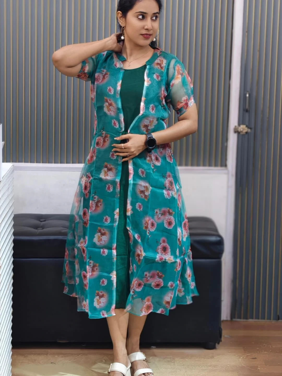 Bhanderi Fashion Orgenza Digital Printed Koti Dress For Traditionally Wear Office Wear, Casual Wear Dress