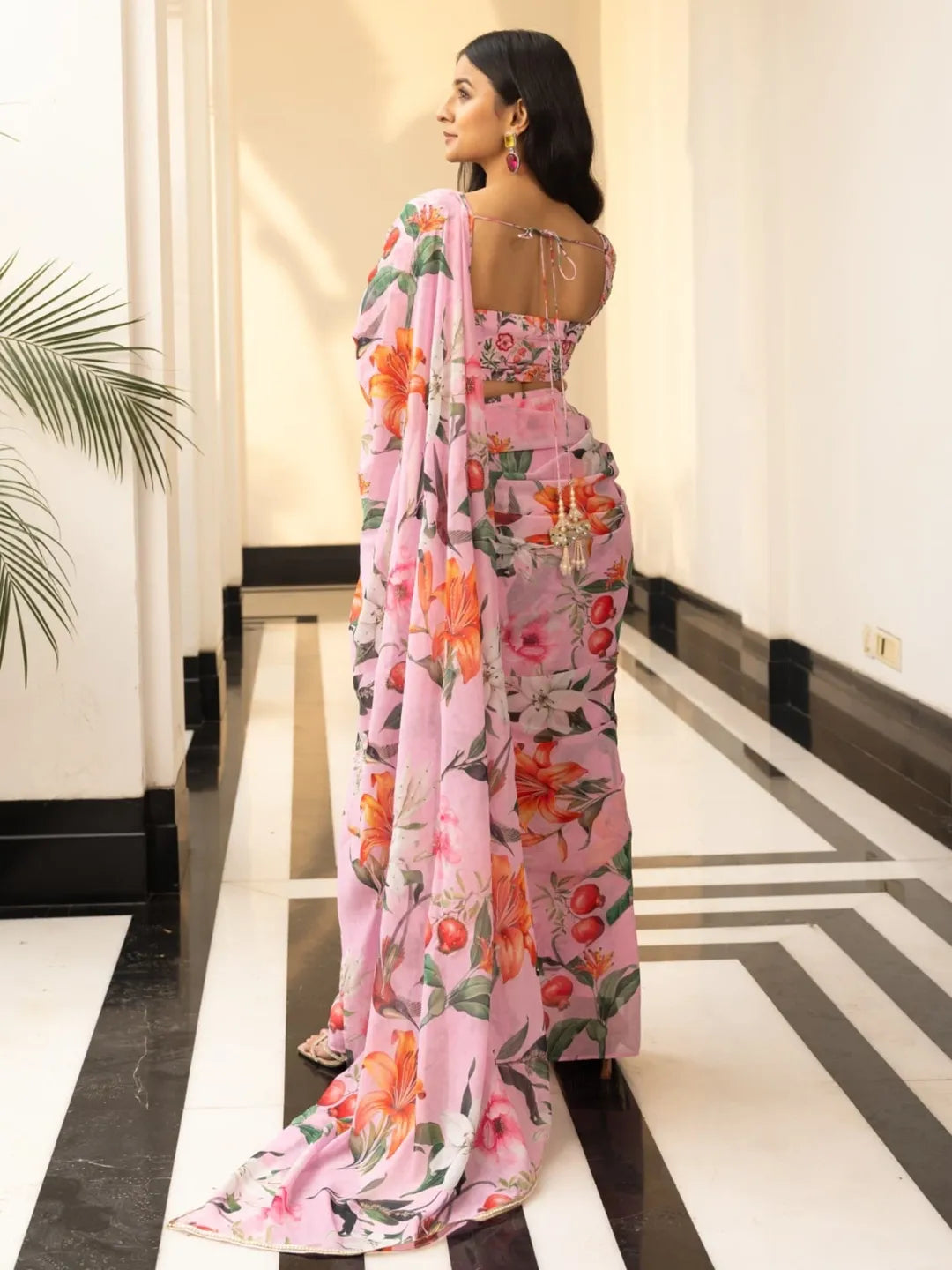 Bhanderi Fashion Pink Pre-Draped Saree, a flawless blend of tradition and modern charm.