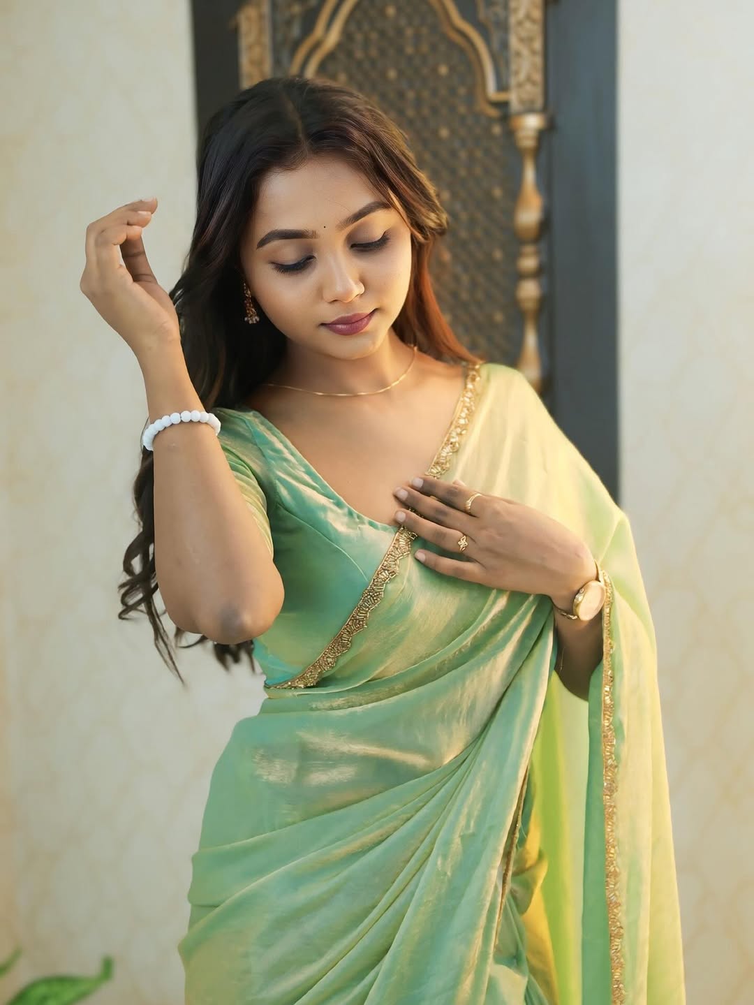 Bhanderi Fashion Chiffon Fendy Fabric With Hot Fix Moti Lace Border Saree Casual look Partywear Look And Festival Look