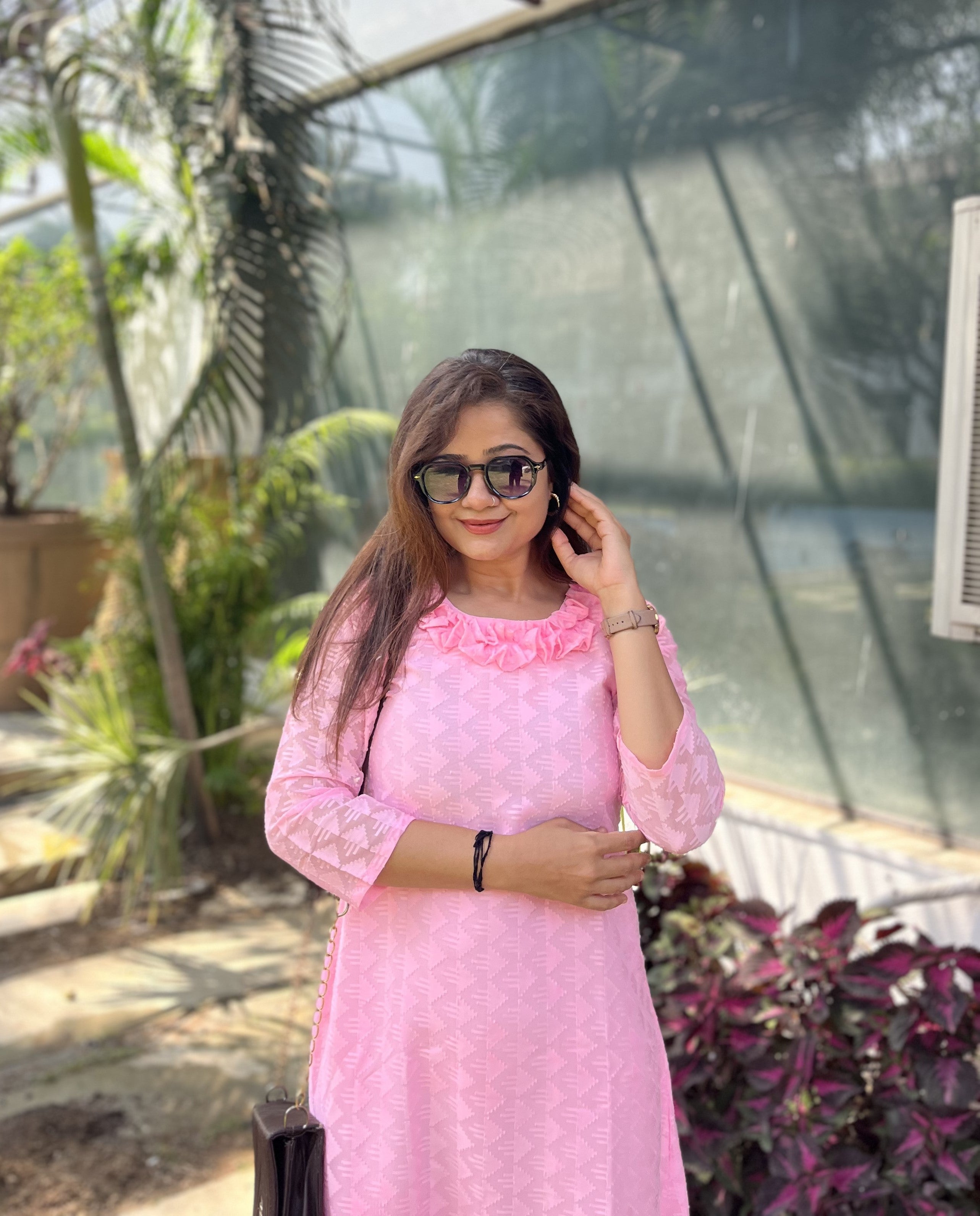 Women A Line Georgette Fabric Neck Gathering Patten Trending Dress For Attractive Look And Casual Look