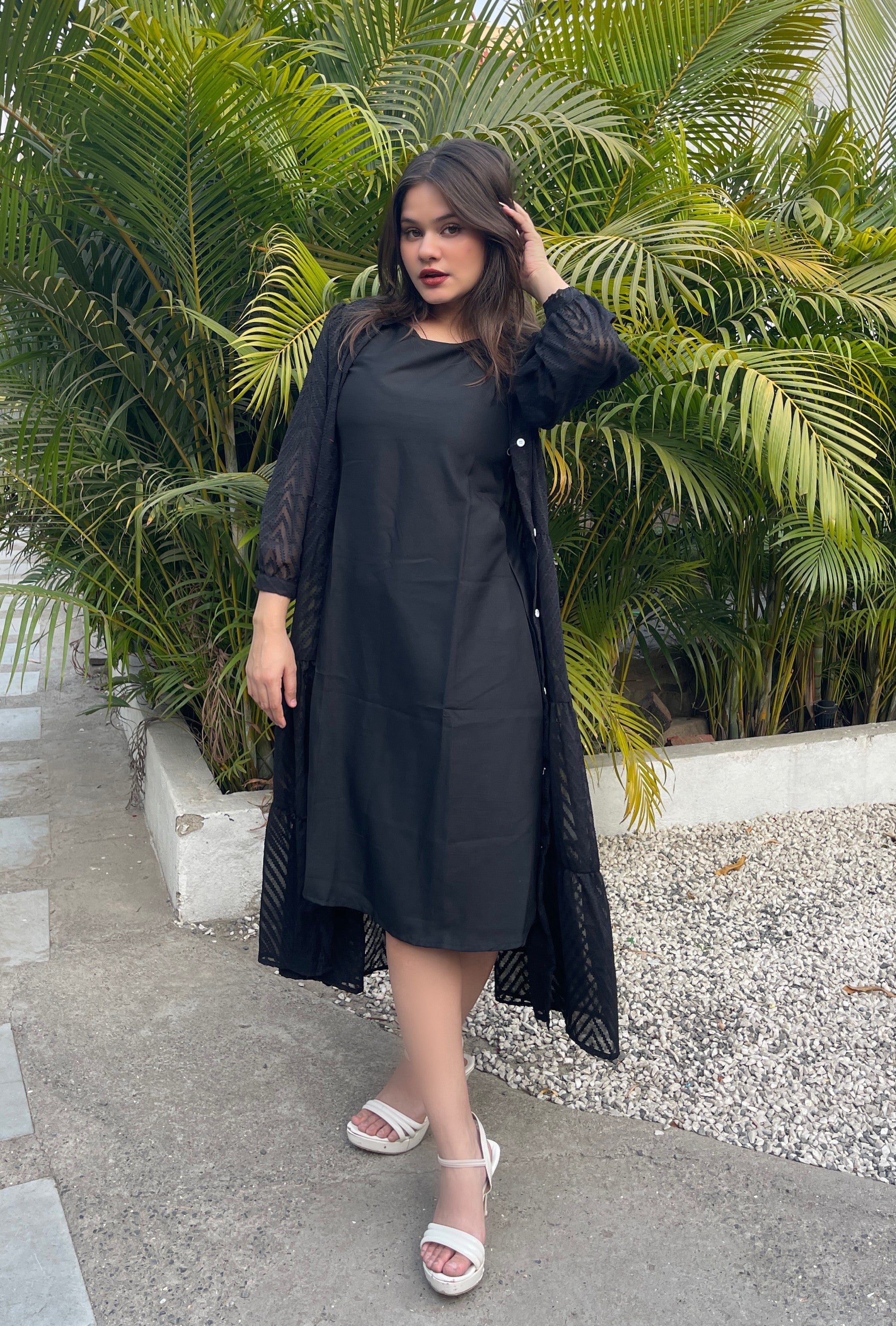 Women A Line Below Knee Black Color Jacket Dress With For Casual Look And Partywear Look (Copy)