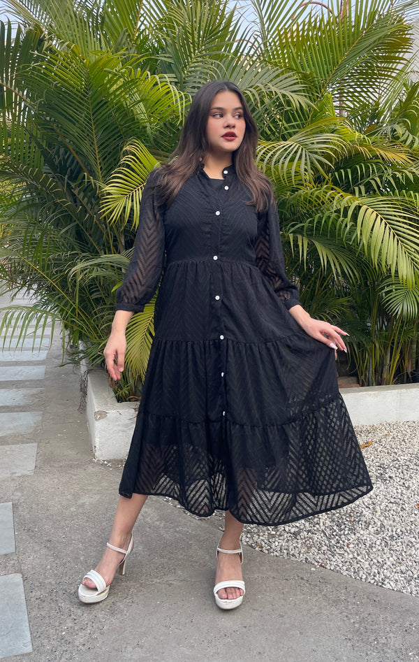 Women A Line Below Knee Black Color Jacket Dress With For Casual Look And Partywear Look (Copy)