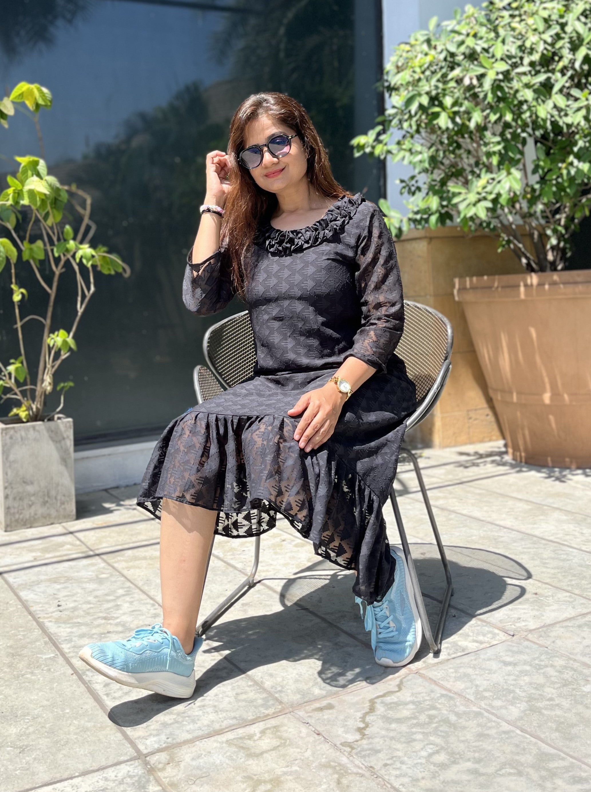 Women A Line Georgette Fabric Neck Gathering Patten Trending Dress For Attractive Look And Casual Look