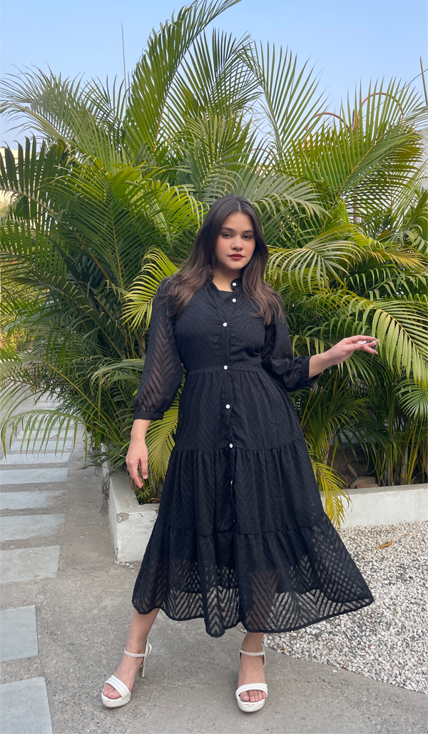 Women A Line Below Knee Black Color Jacket Dress With For Casual Look And Partywear Look (Copy)