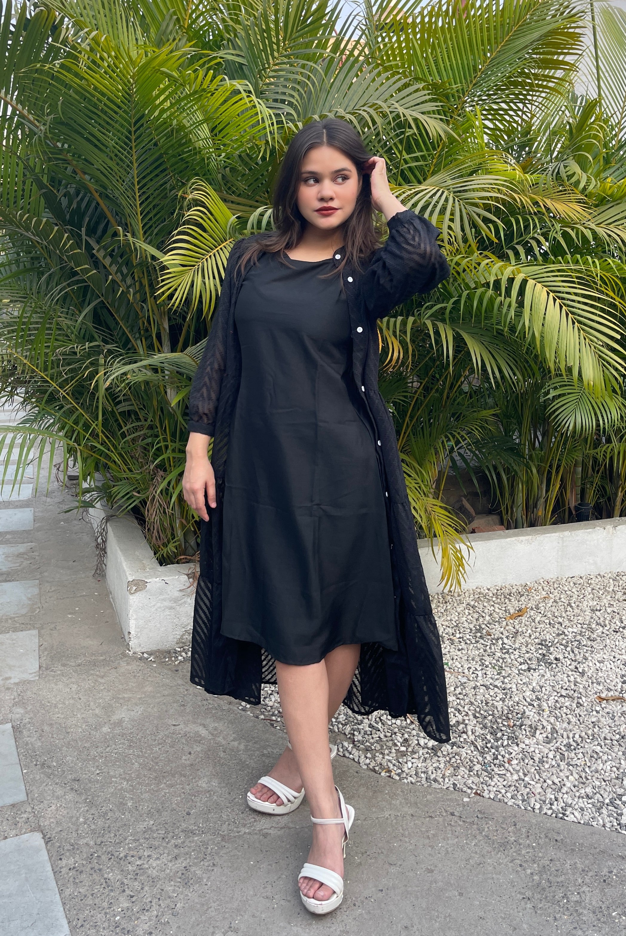 Women A Line Below Knee Black Color Jacket Dress With For Casual Look And Partywear Look (Copy)